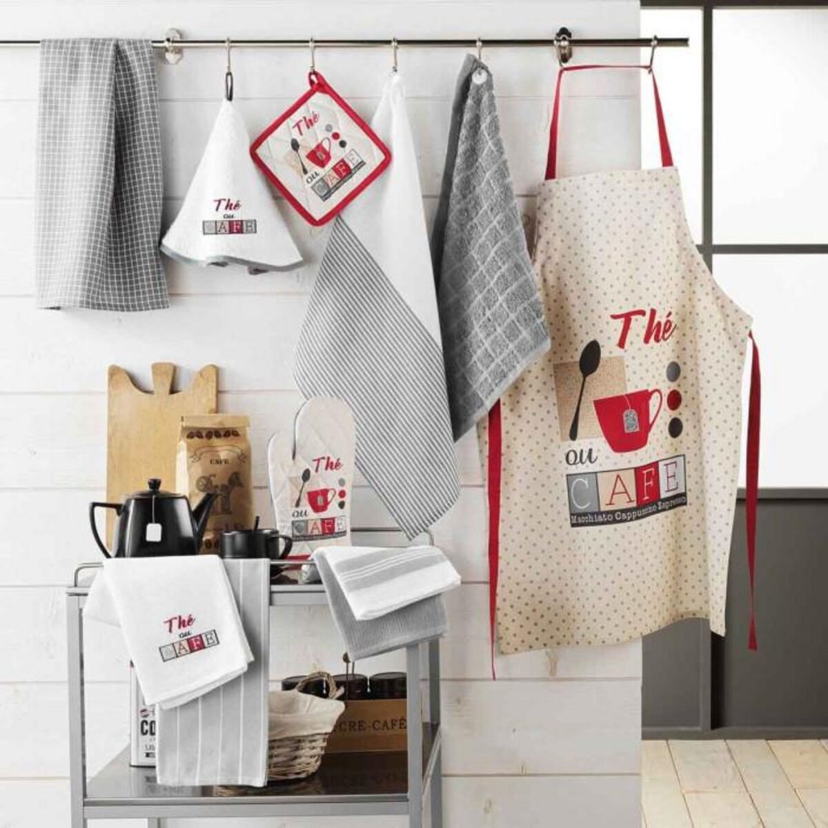 Paris Prix Tablier de Cuisine Imprimé  Déjeuner  84cm Taupe