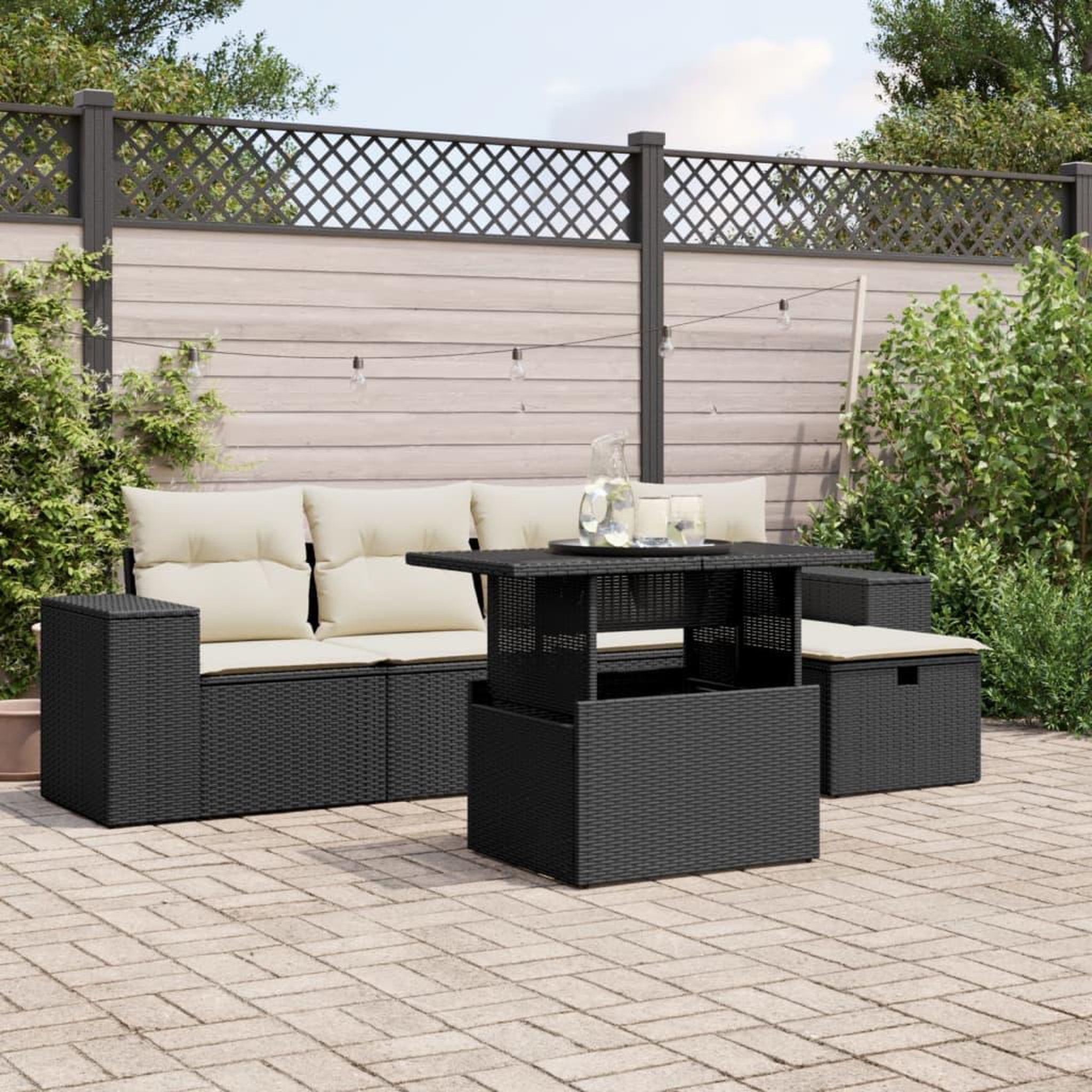 VIDAXL Salon de jardin 6 pcs avec coussins noir resine tressee