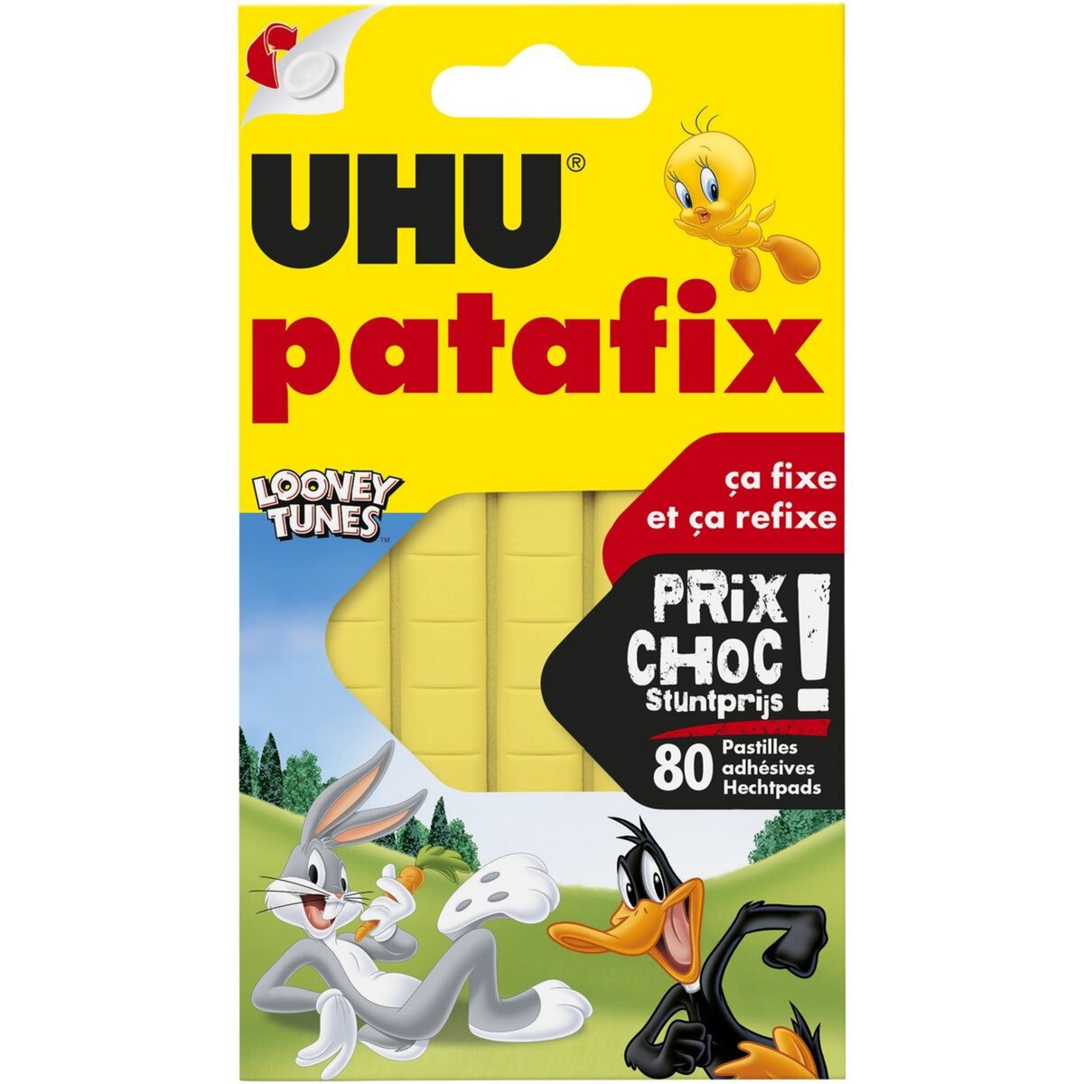 UHU Lot de 80 pastilles patafix jaune Looney Tunes