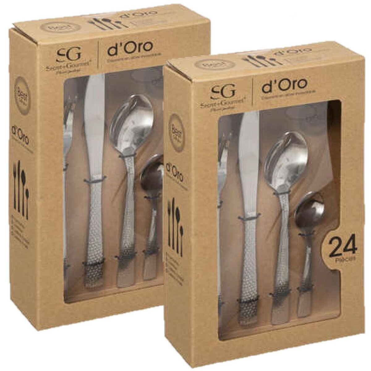 TOILINUX Lot de 2 Ménagères en Acier Inoxydable D'Oro - 48 Couverts - Argent