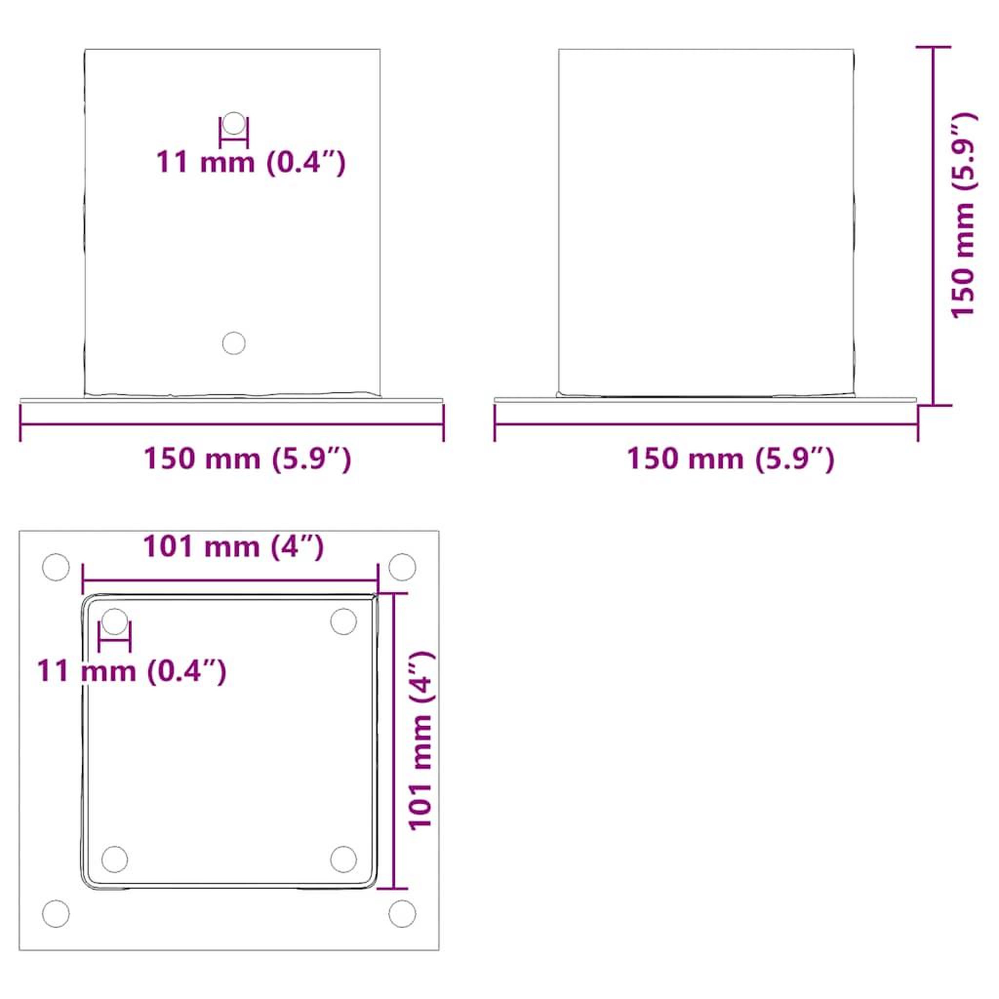 Voir la diapositive 6 : VIDAXL Bases de poteau carrees 4 pcs argent 101x101 mm acier galvanise