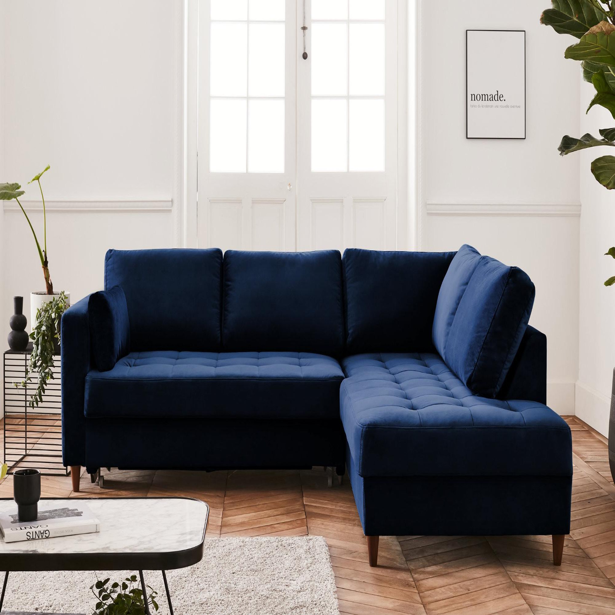 Voir la diapositive 2 : BEST MOBILIER Anna - canapé d'angle droit - 5 places - convertible - en velours