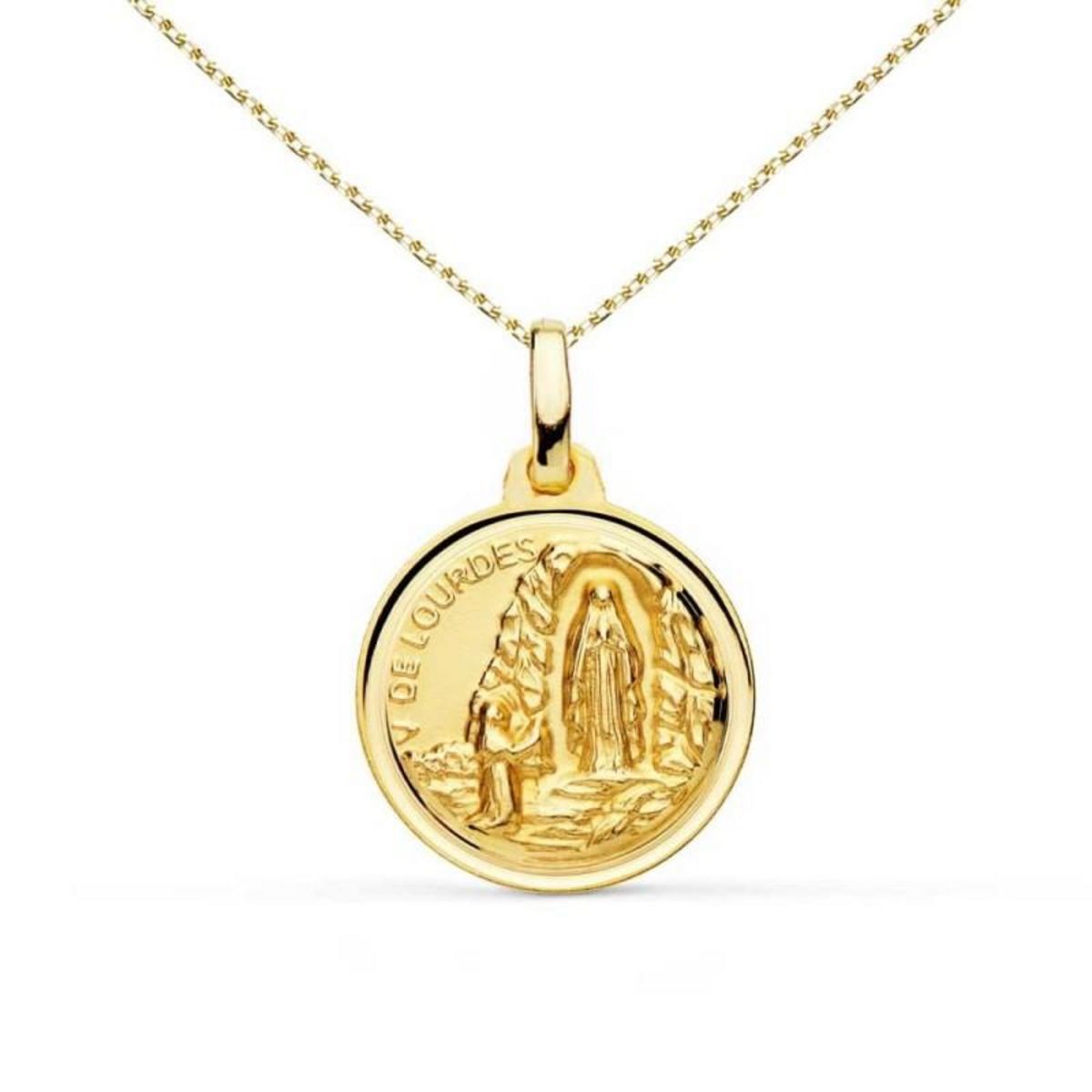 L'ATELIER D'AZUR Collier - Médaille Or 18 Carats 750/1000 Vierge de Lourdes - Chaîne Dorée - Gravure Offerte