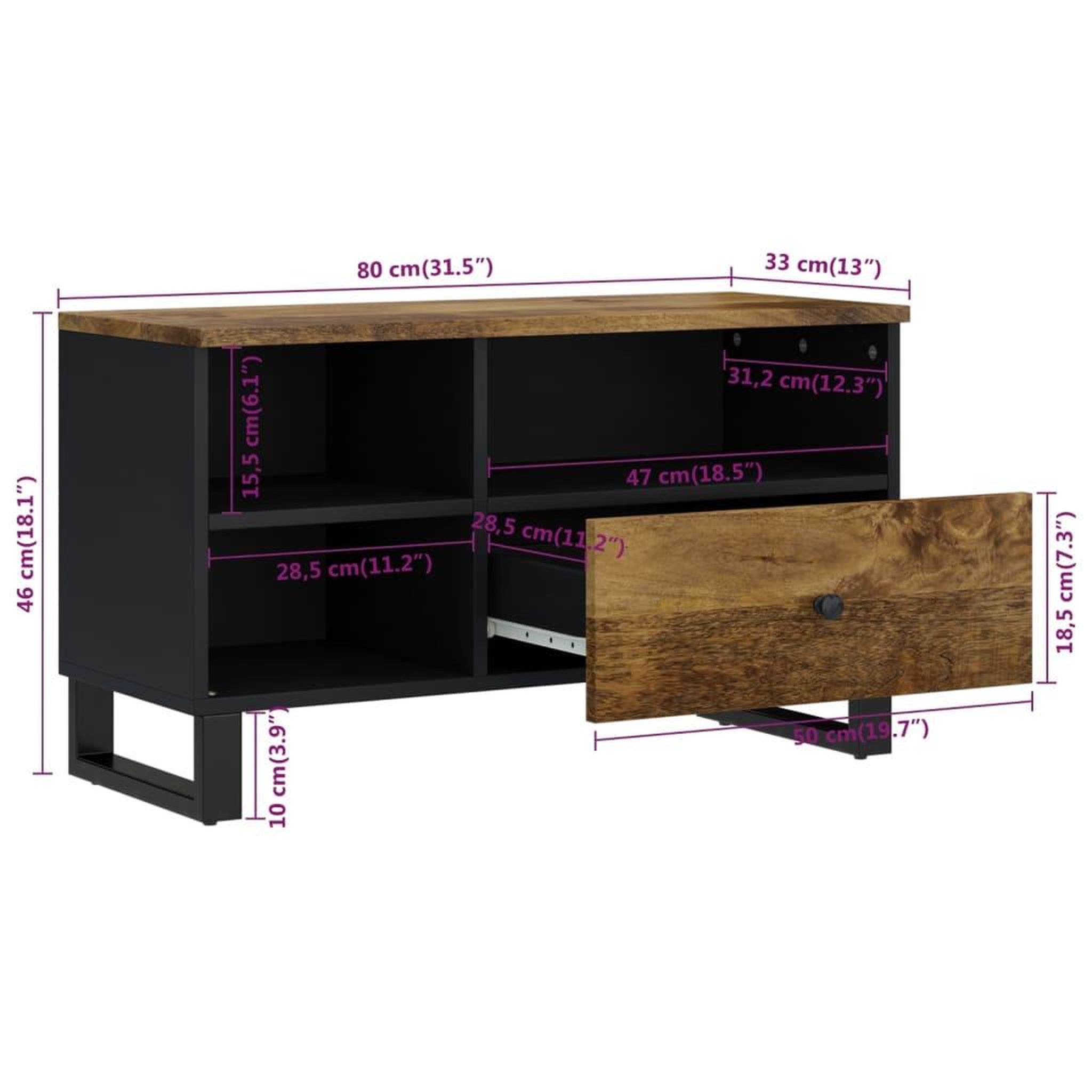 Voir la diapositive 6 : VIDAXL Meuble TV 80x33x46 cm bois de manguier et d'ingenierie