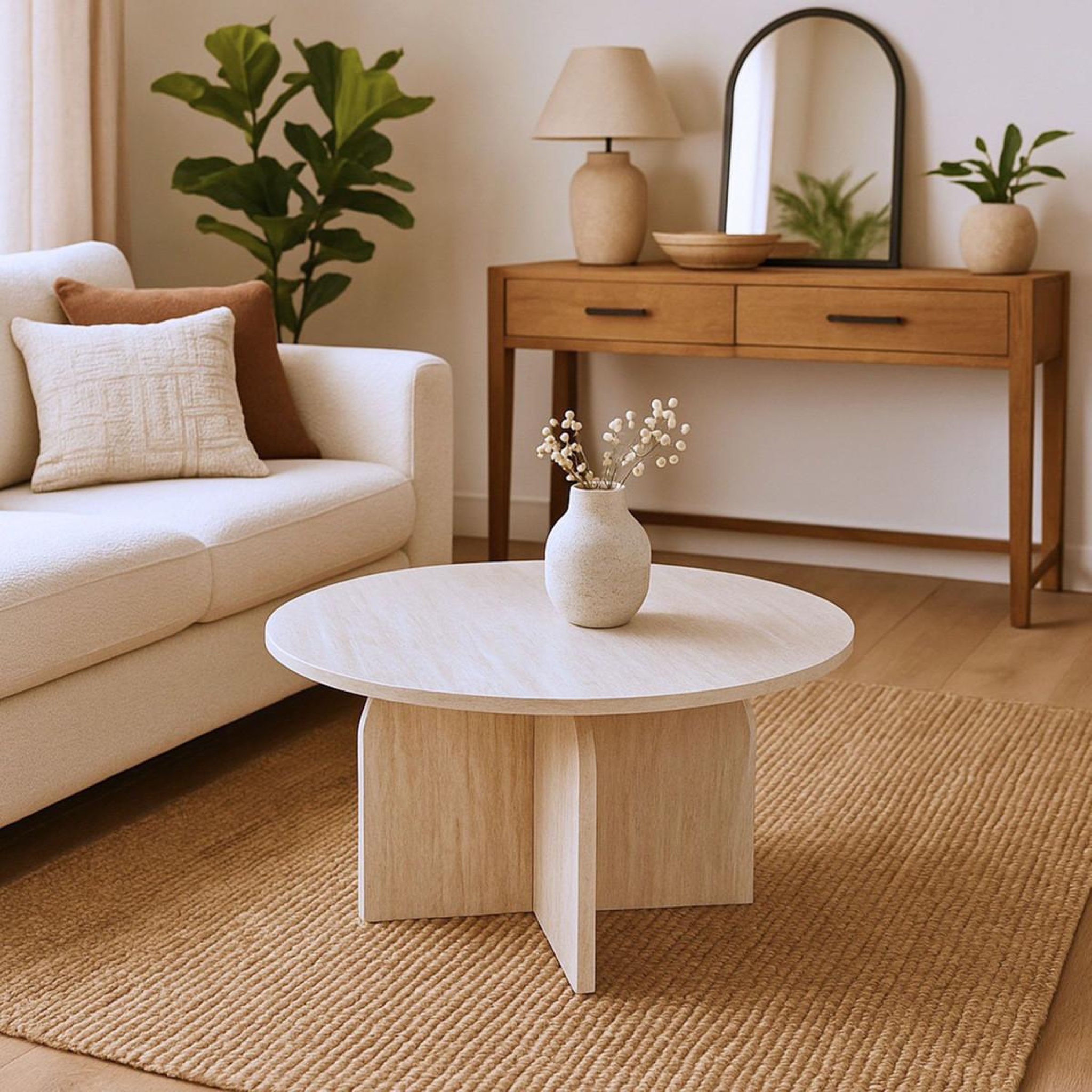 Voir la diapositive 5 : Paris Prix Table basse effet travertin  mindy  80cm beige