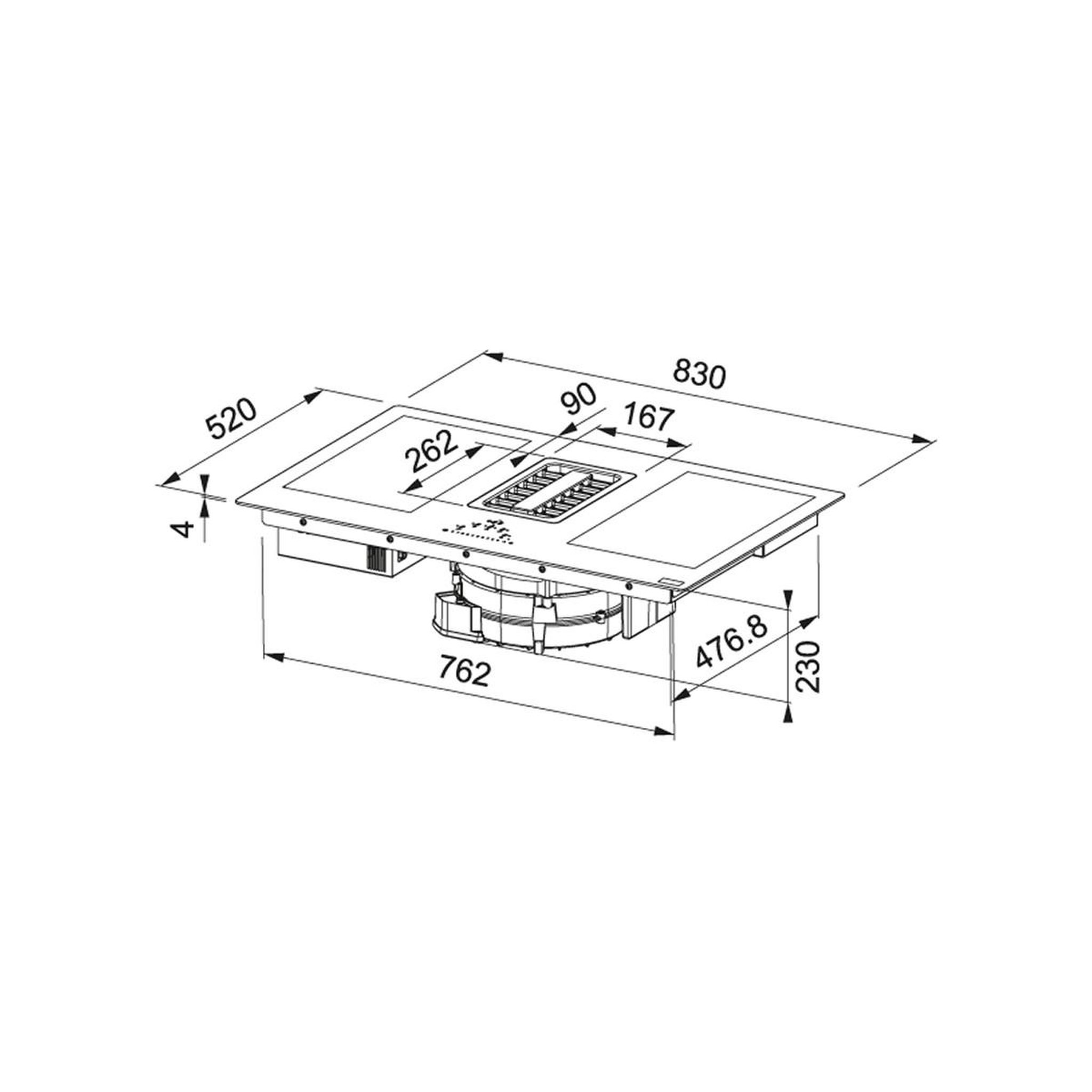 Voir la diapositive 3 : franke Table de cuisson aspirante induction 83cm 4 feux 7400w - 747400sbvl