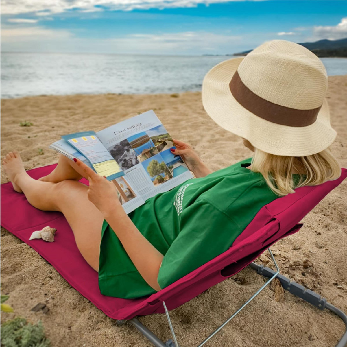 LINXOR Matelas, transat, tapis de plage avec dossier inclinable et sac de transport