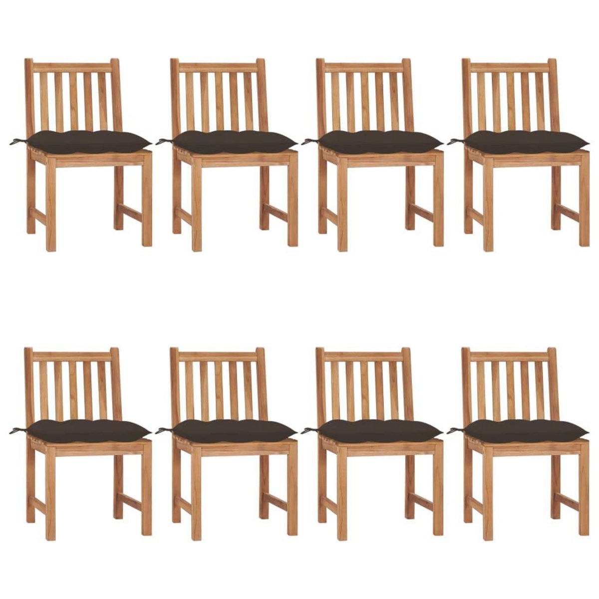 VIDAXL Chaises de jardin lot de 8 avec coussins Bois de teck massif