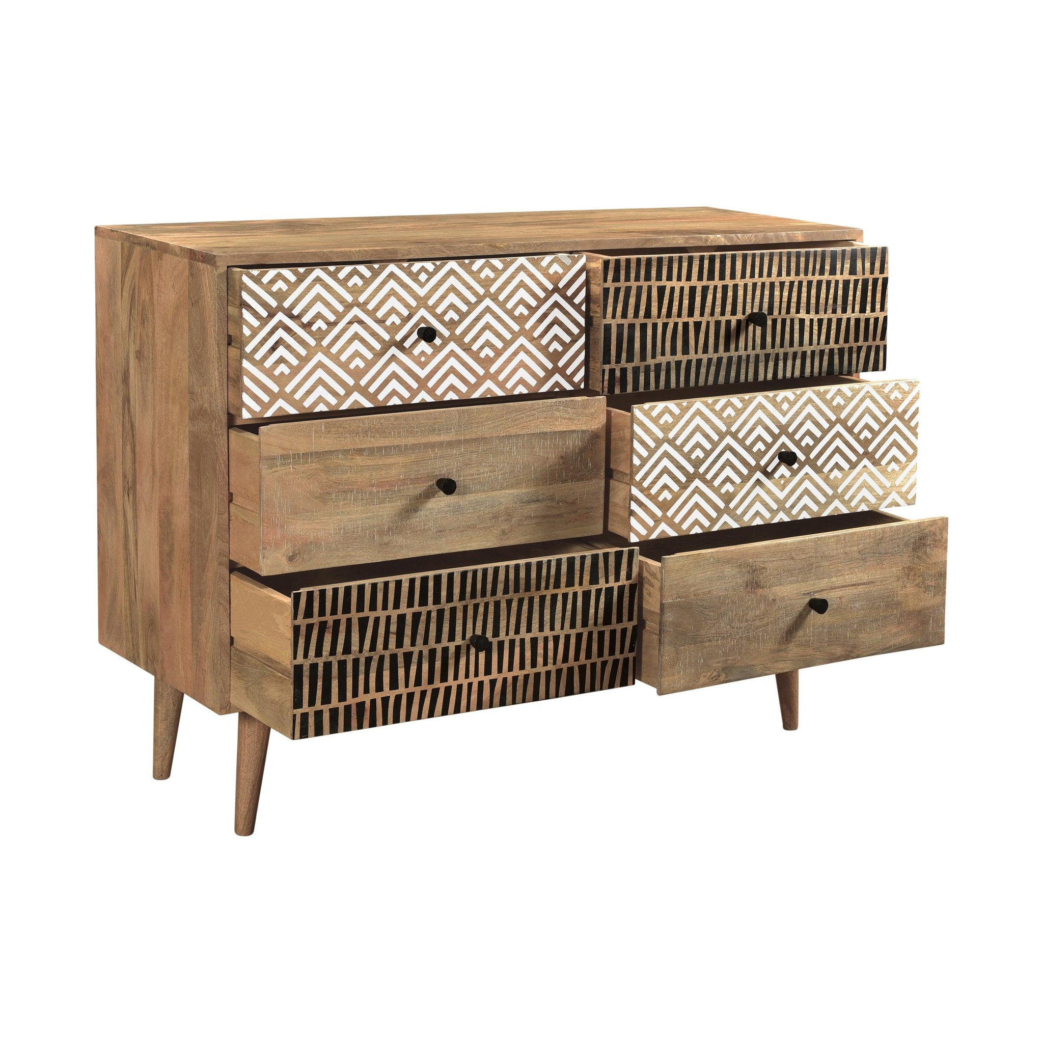 Voir la diapositive 6 : MAISON PAVANE Commode en bois 6 tiroirs à motifs-tali