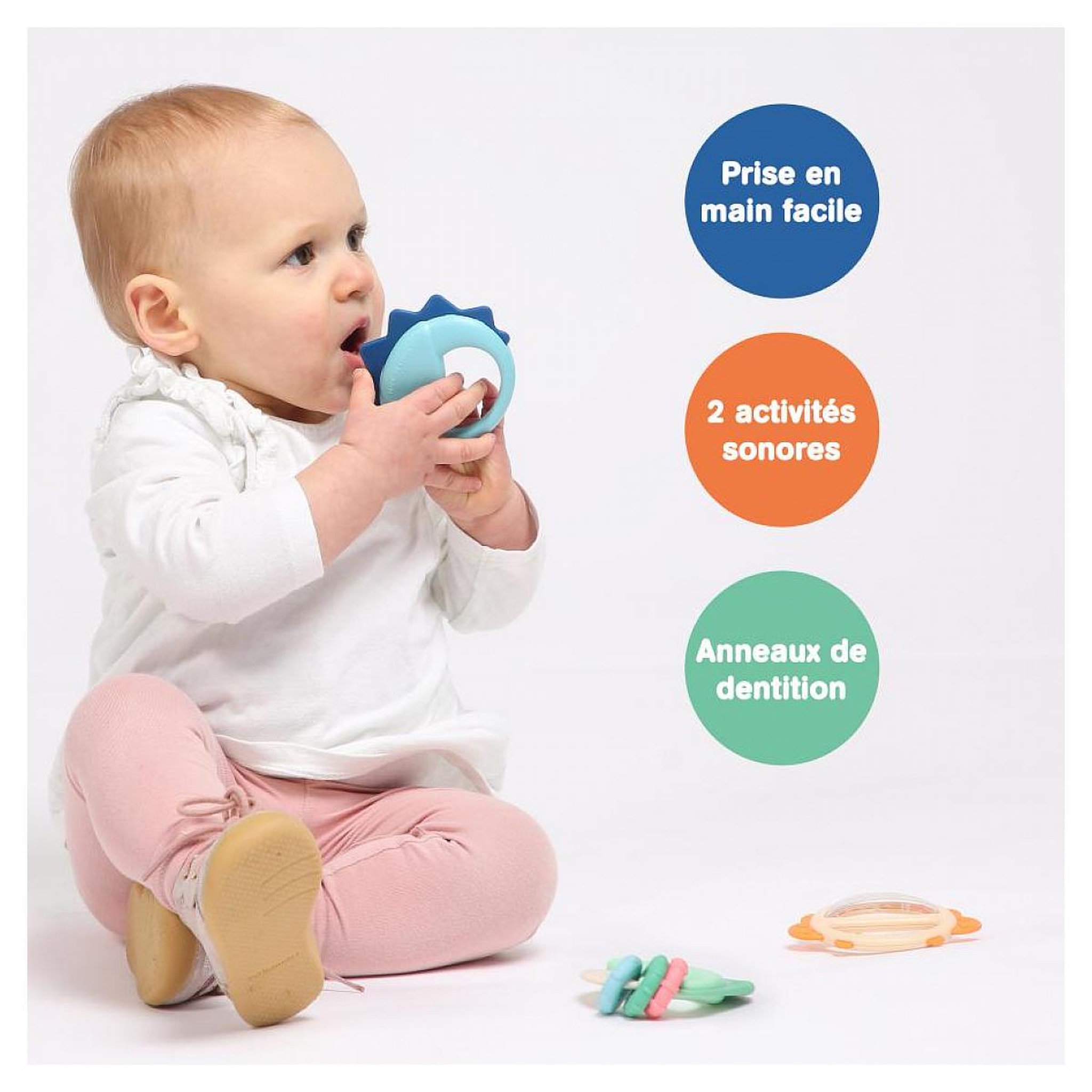 Voir la diapositive 3 : LUDI lot de trois hochets de dentitions