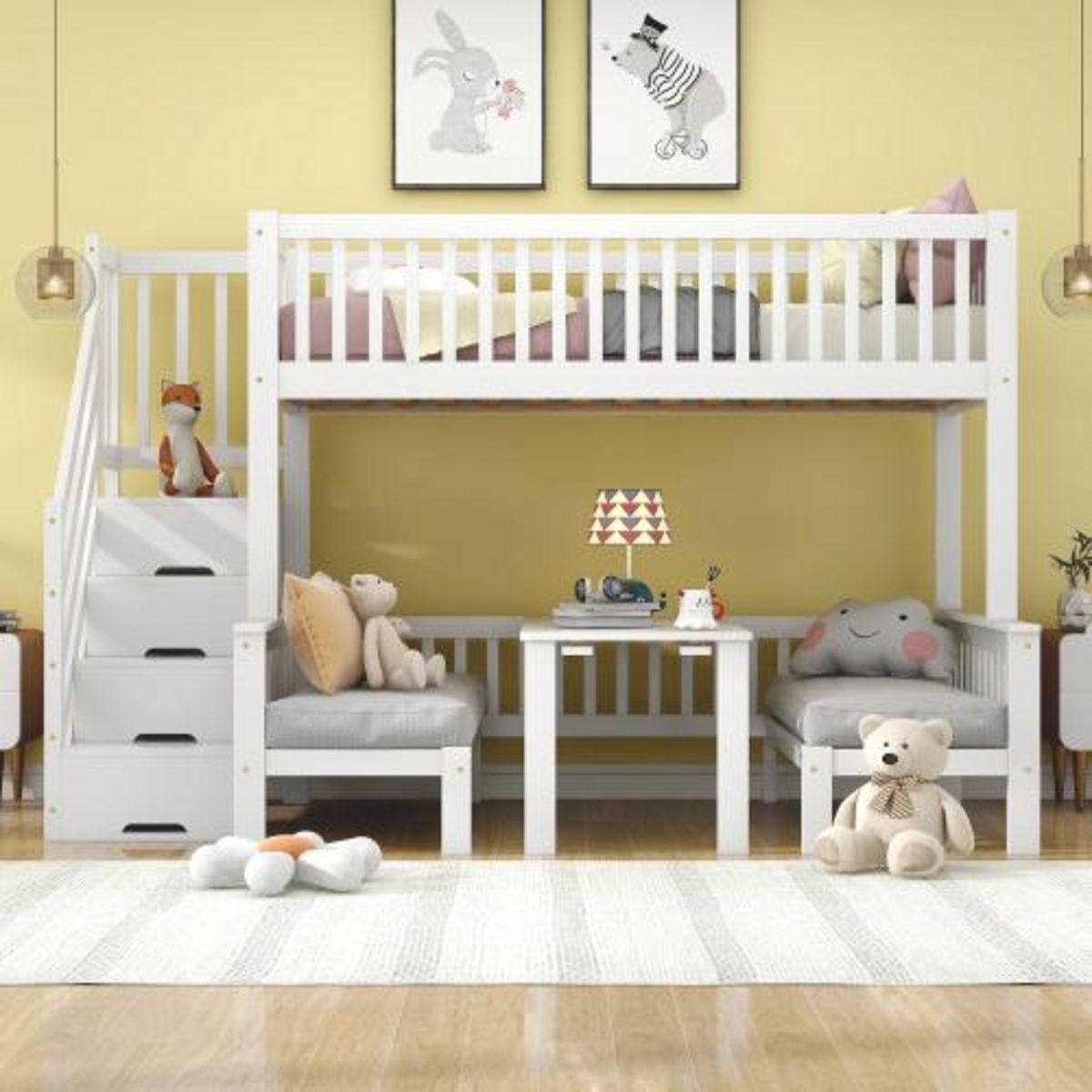 MERAX Lit superposé 90x200(120x200)cm  coloris blanc pin