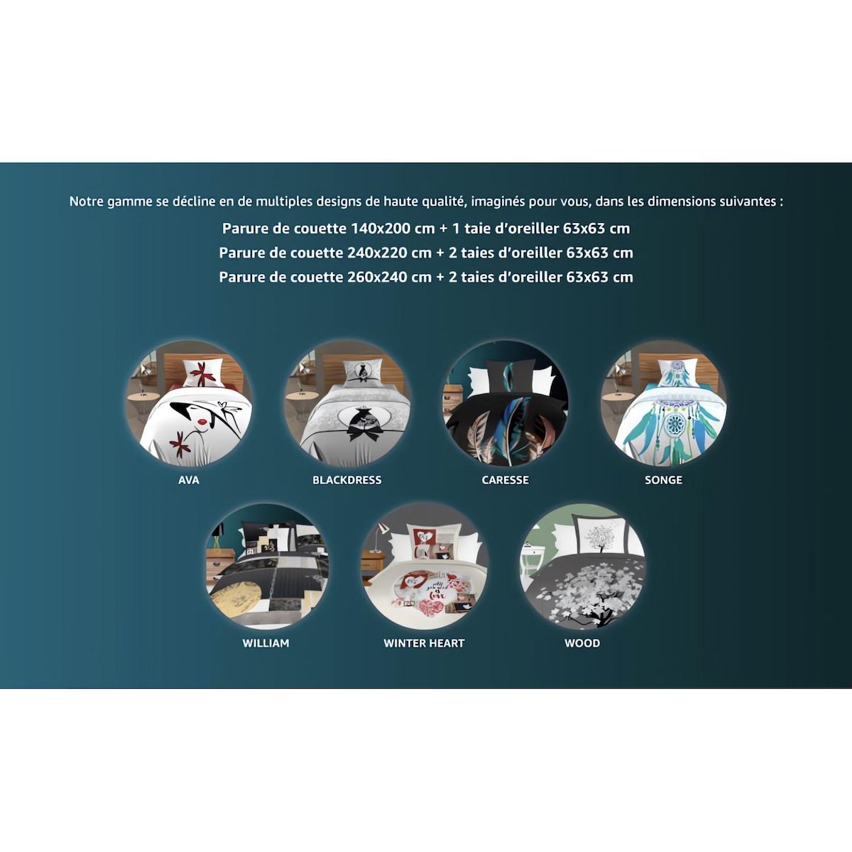 SOLEIL D'OCRE Parure housse de couette coton 57 fils BLACK DRESS, par Soleil d'Ocre