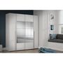 Voir la diapositive 2 : MARKET24 Armoire NARAGO - Décor Blanc mat - 2 portes coulissantes + miroir + 2 portes battantes + 2 penderies - L200 x P61 x H210 cm