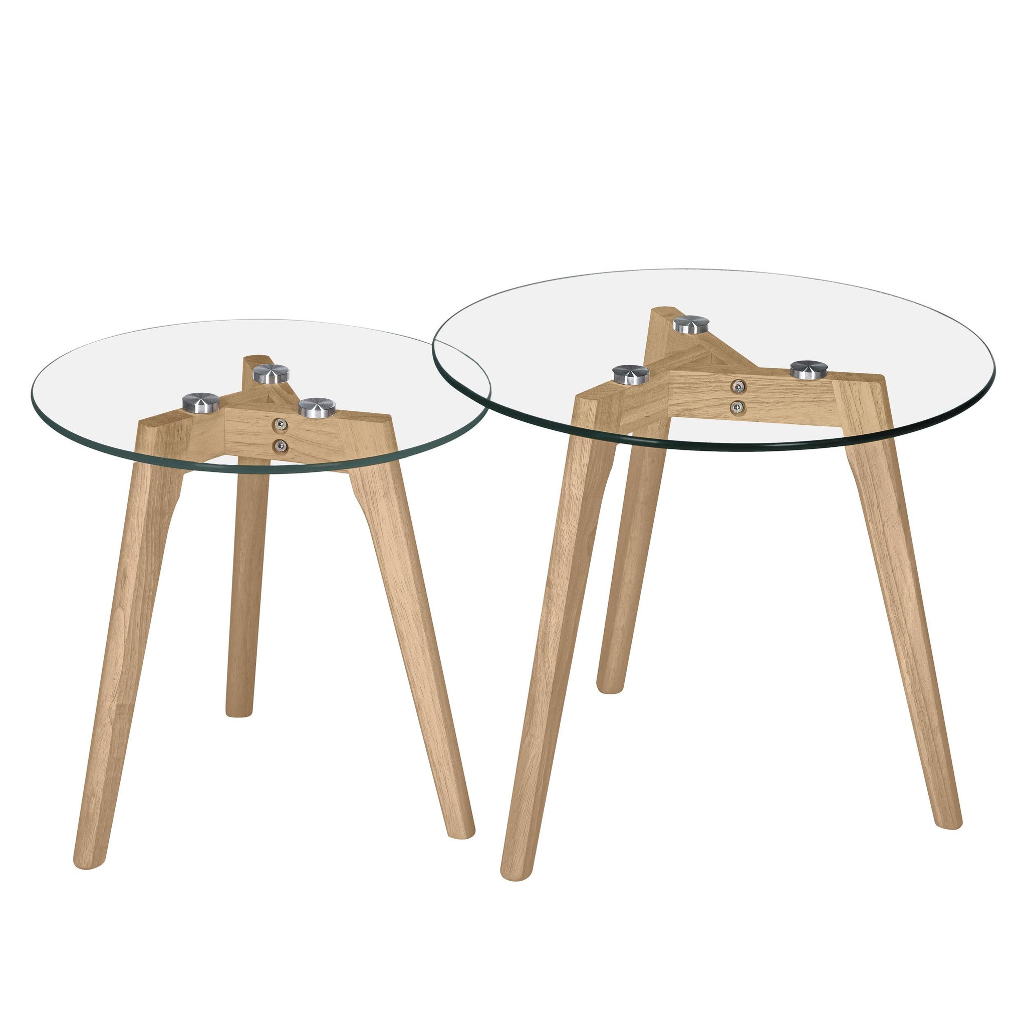 MAISON PAVANE Tables basses rondes en verre et bois d'hévéa (lot de 2)-vénus