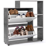 Voir la diapositive 4 : ID MARKET Meuble à chaussures 12 paires KLARK effet béton 2 portes blanches avec étagère