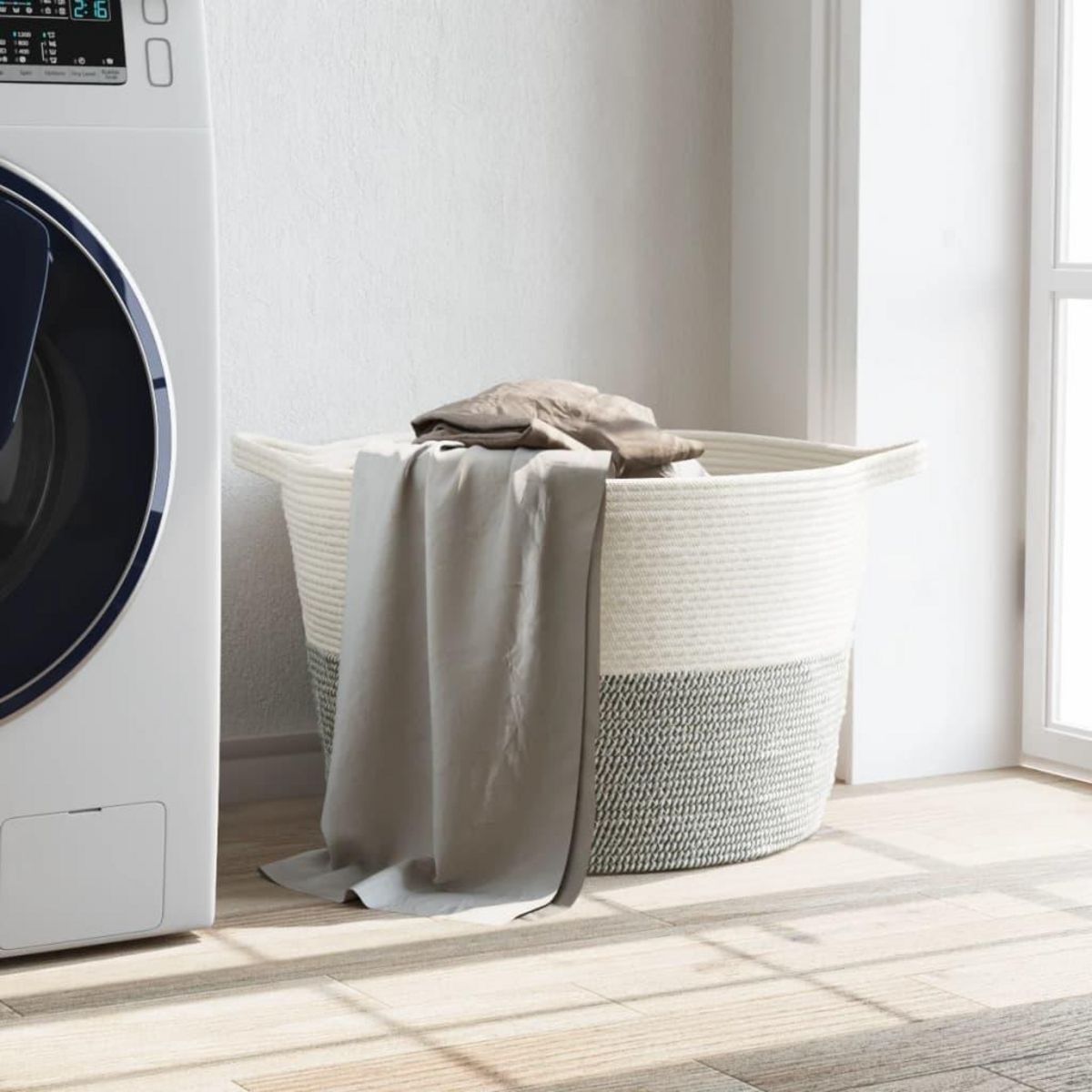 VIDAXL Panier a linge gris et blanc Ø60x36 cm coton