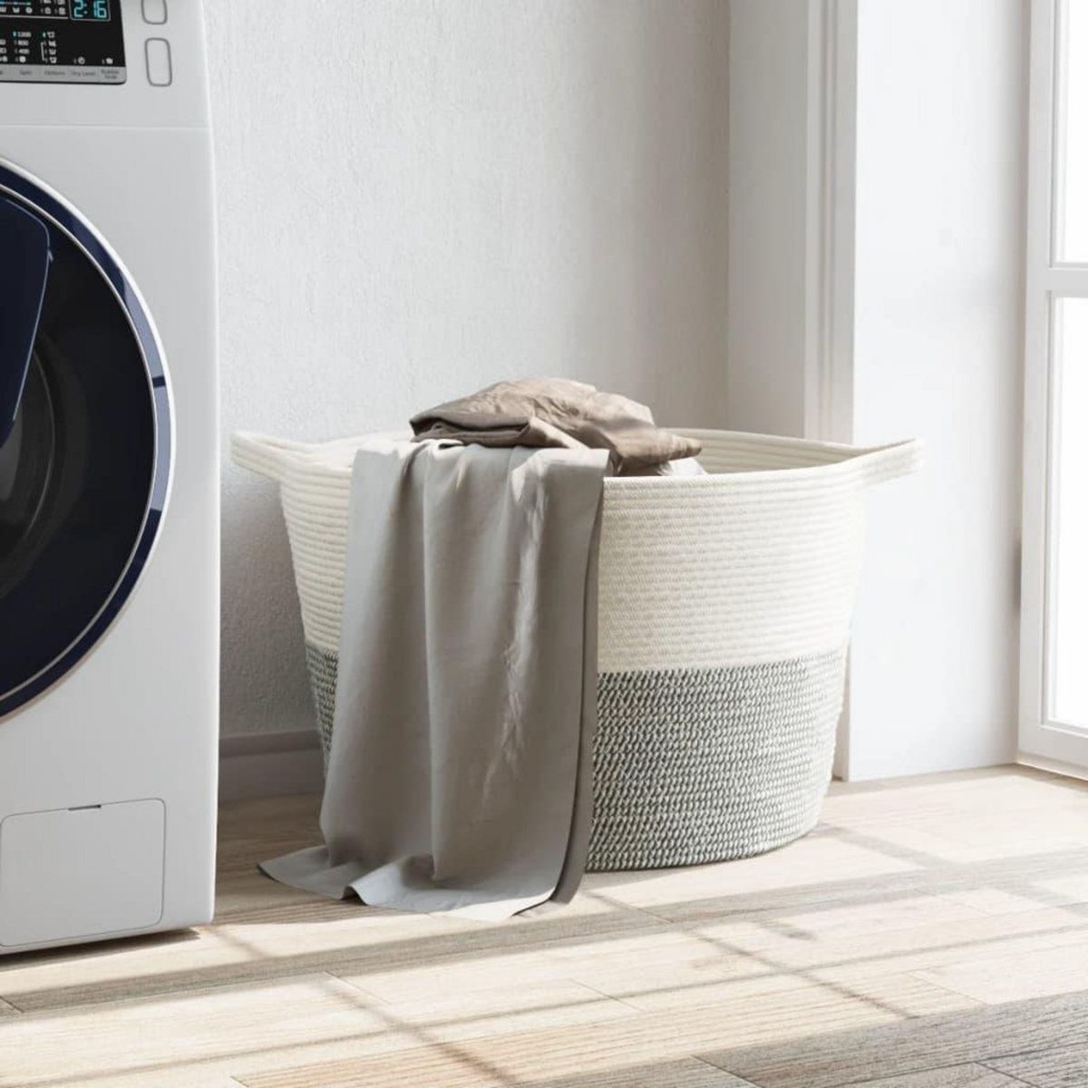 VIDAXL Panier a linge gris et blanc Ø60x36 cm coton