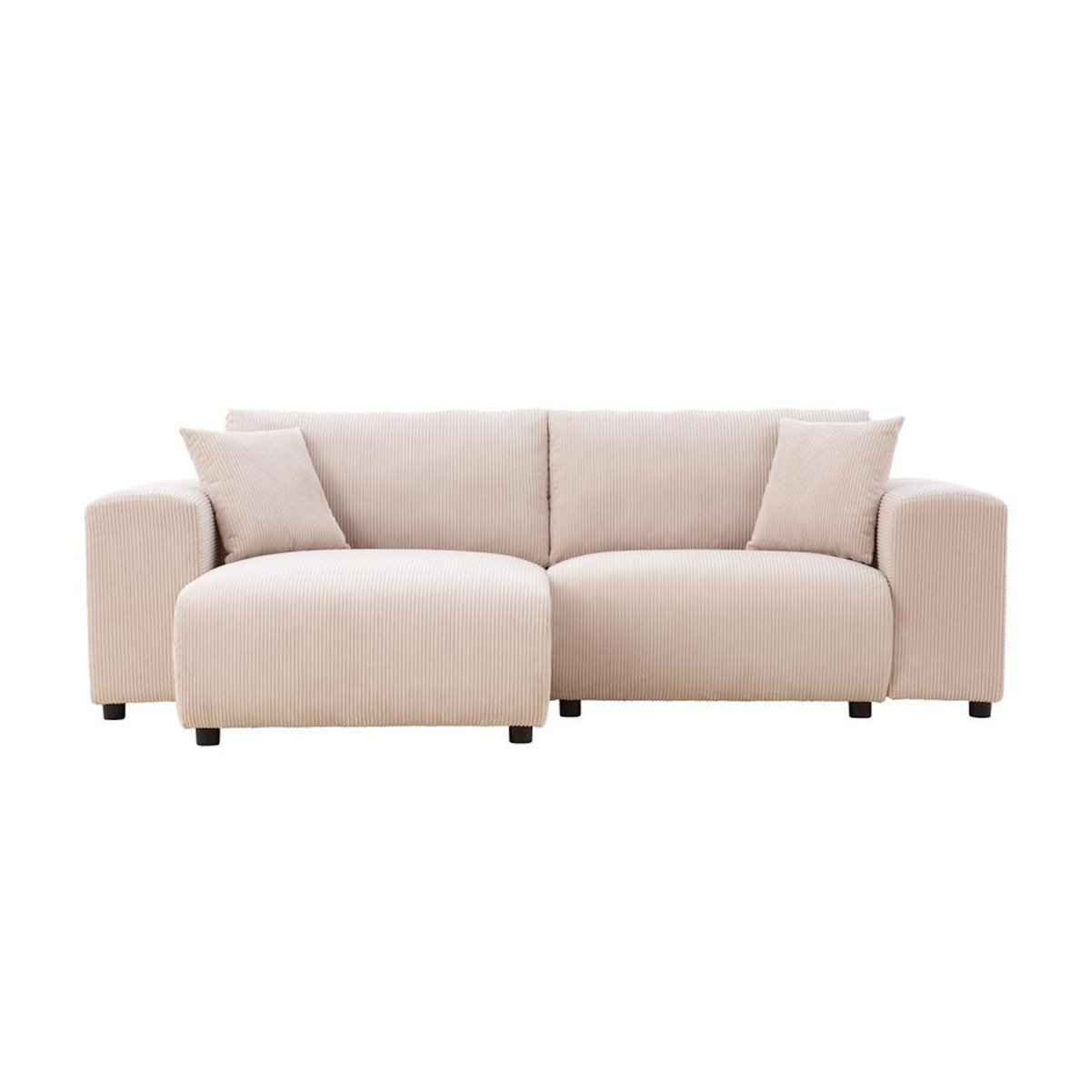 CONCEPT USINE Canapé d'angle modulable 3 places en velours côtelé beige ABERDEEN
