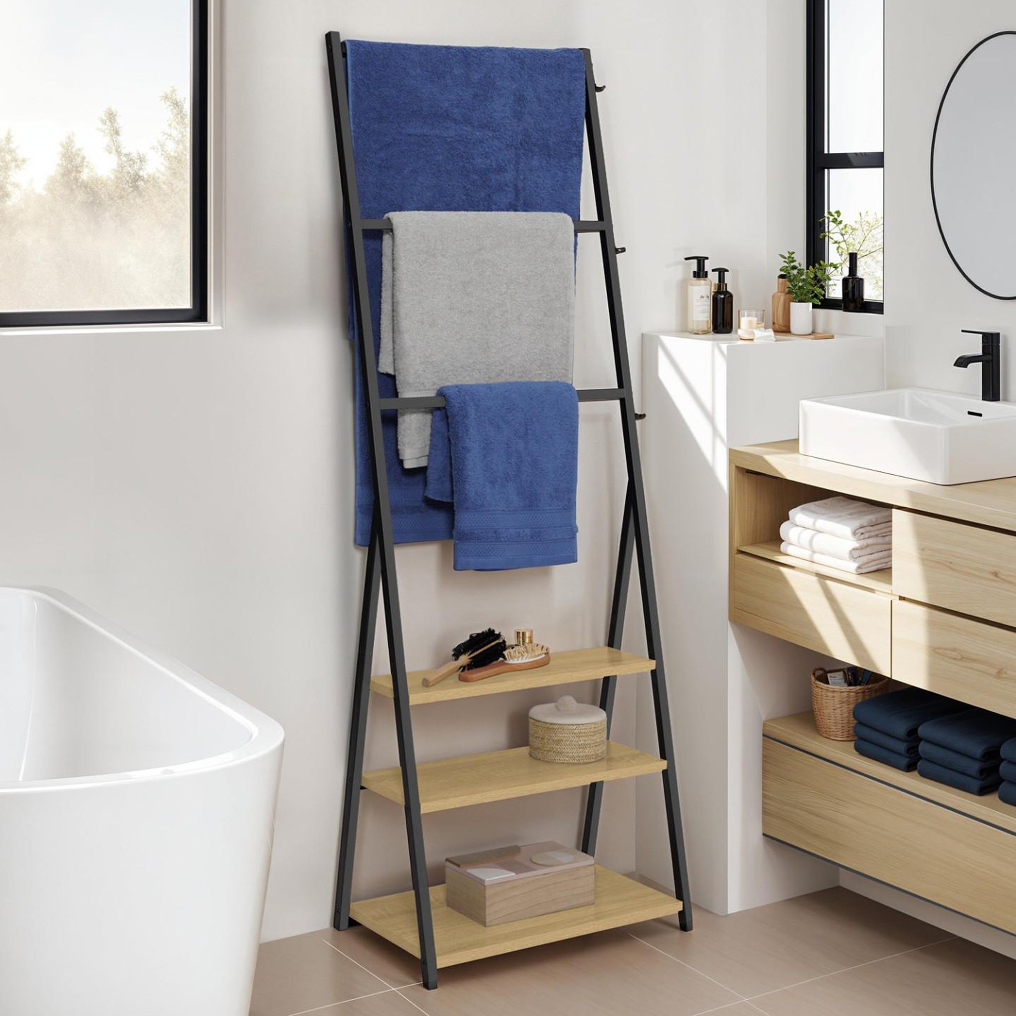 Voir la diapositive 2 : ID MARKET Porte-serviettes 3 niveaux detroit 3 étagères design industriel