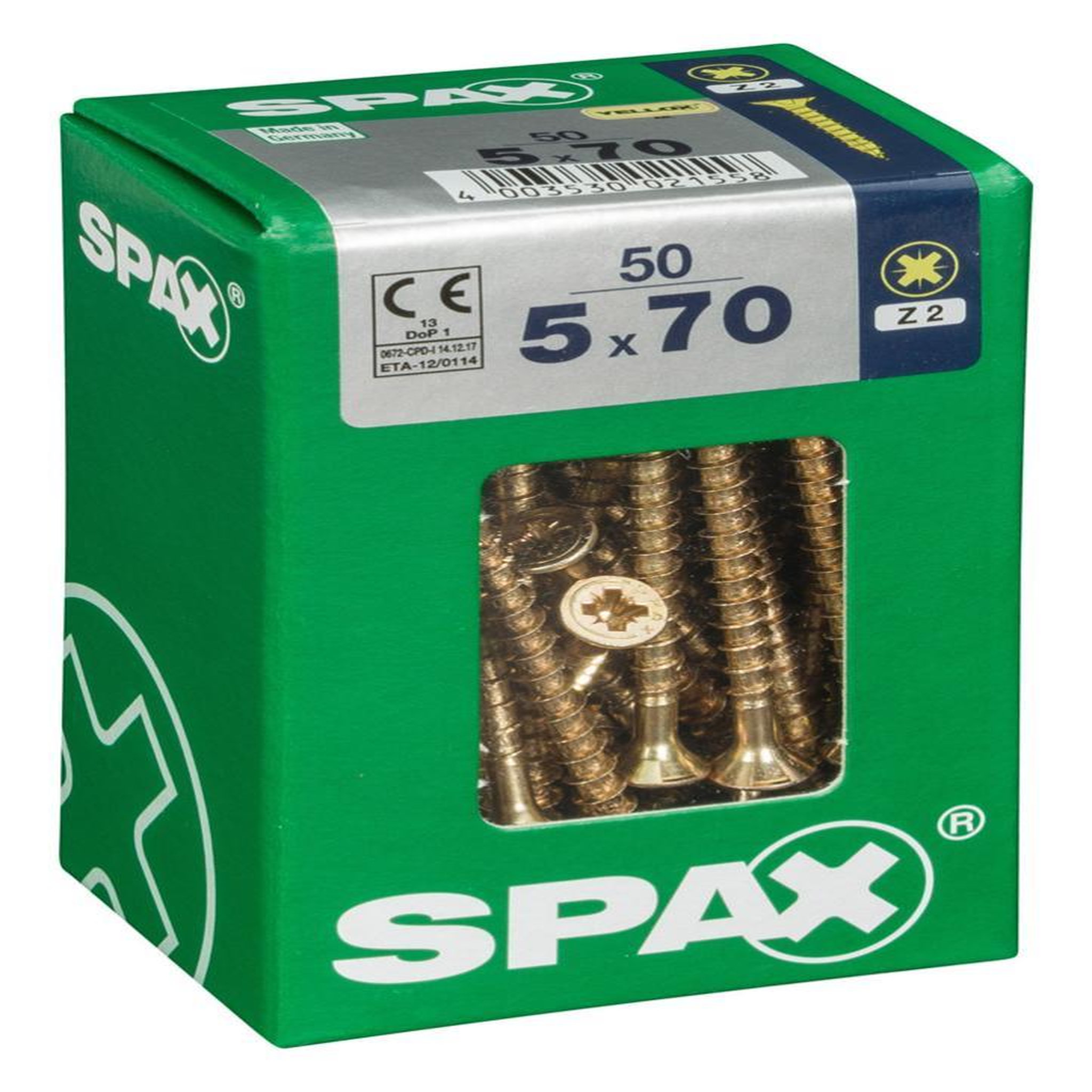 CENTRALE BRICO Lot de 50 vis acier tête fraisée pozidriv SPAX, Diam.5 mm x L.70 mm