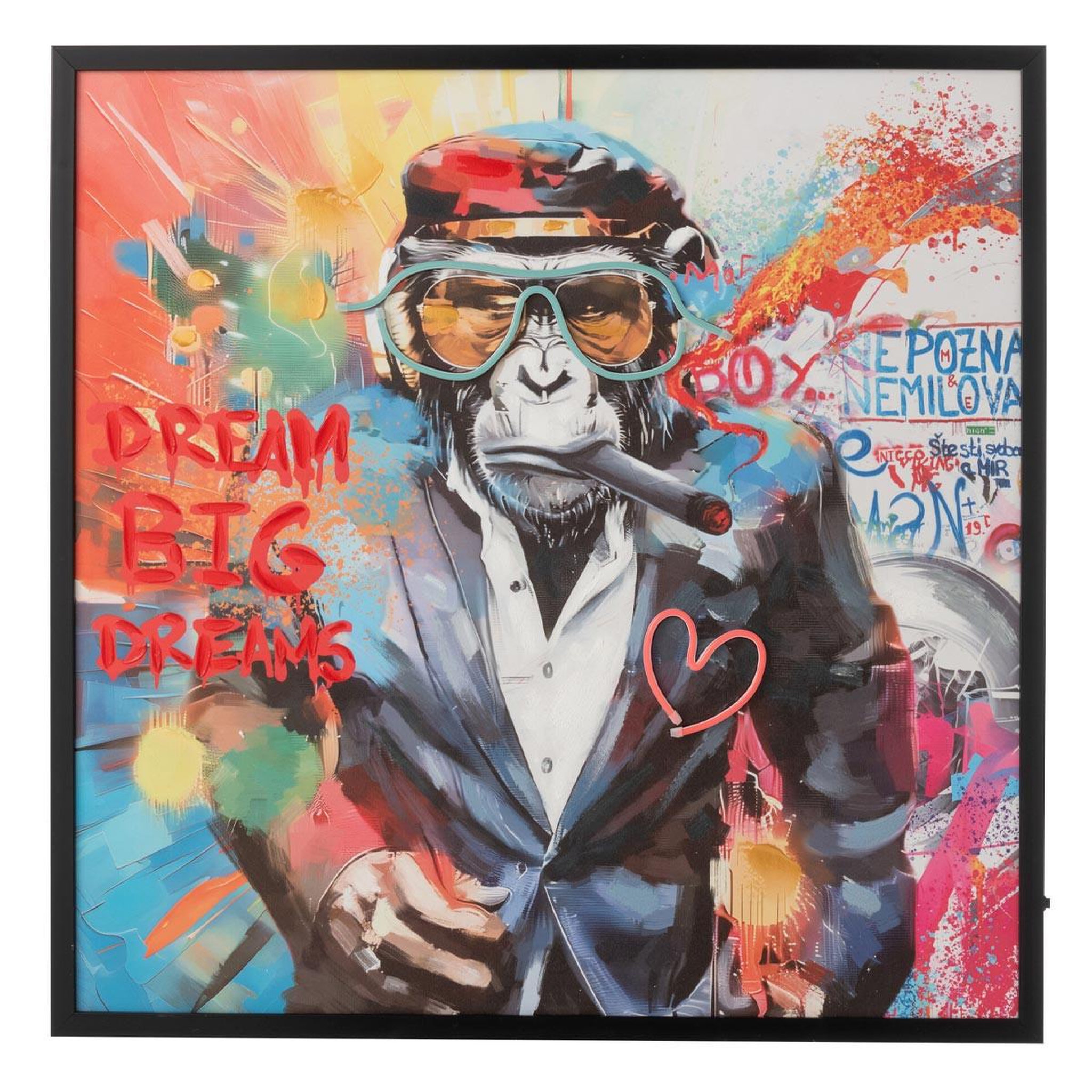 Voir la diapositive 2 : J-LINE Tableau à led  monkey cigar  83x83cm multicolore