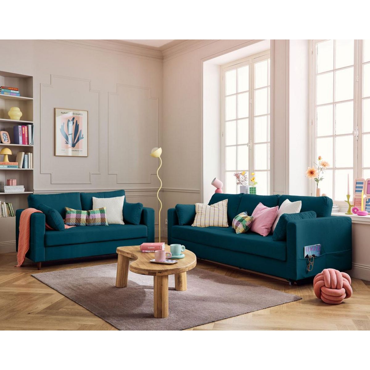 LISA DESIGN Anna - canapé droit 2 places avec poche en velours - pieds en bois