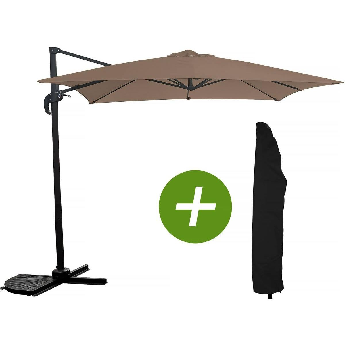 Habitat et Jardin Parasol jardin déporté  Soleil  - Carré - 2.5 x 2.5 m - Taupe + Housse de protection
