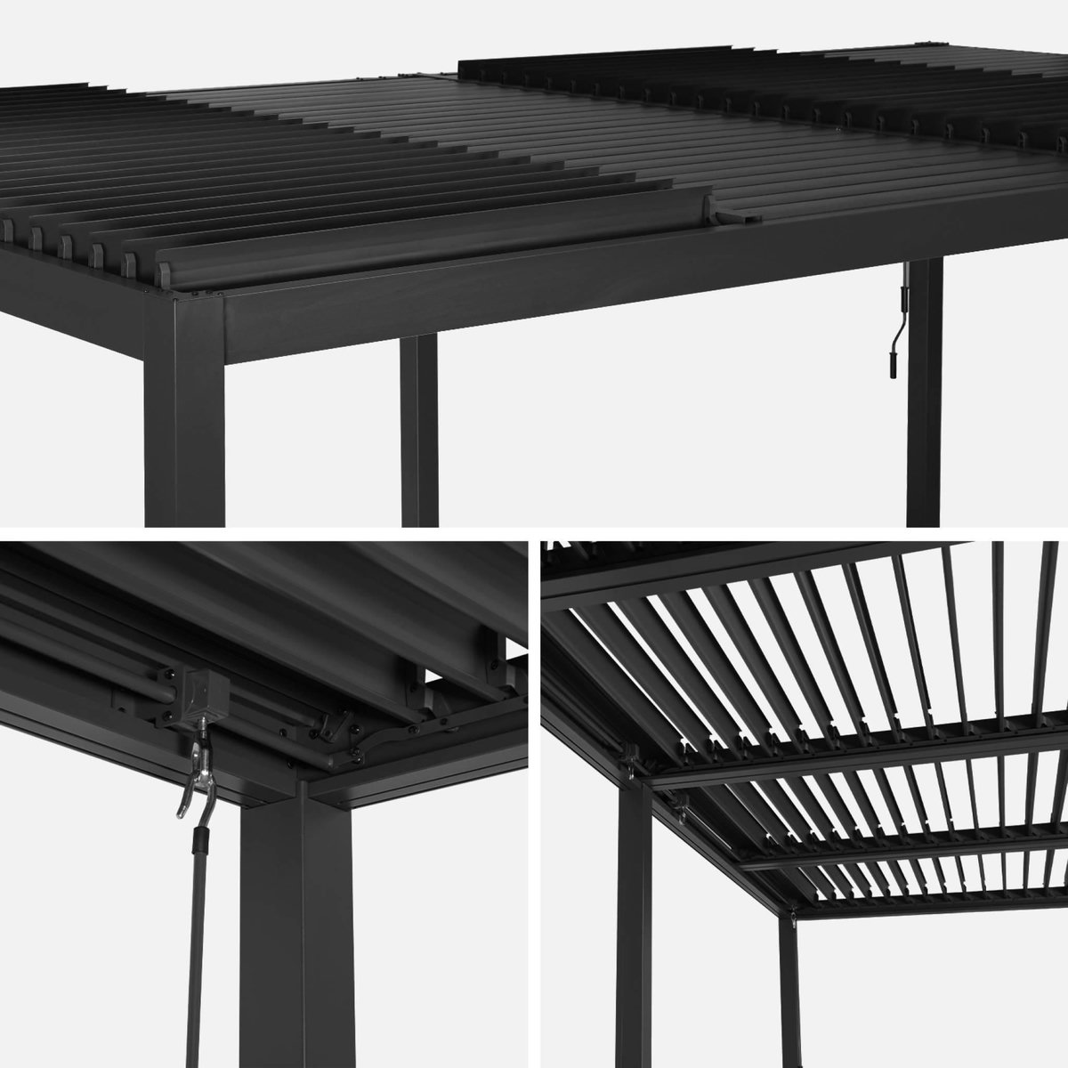 SWEEEK Pergola bioclimatique aluminium et acier 3x6m lames orientables + 2 stores 3m PALACE anthracite