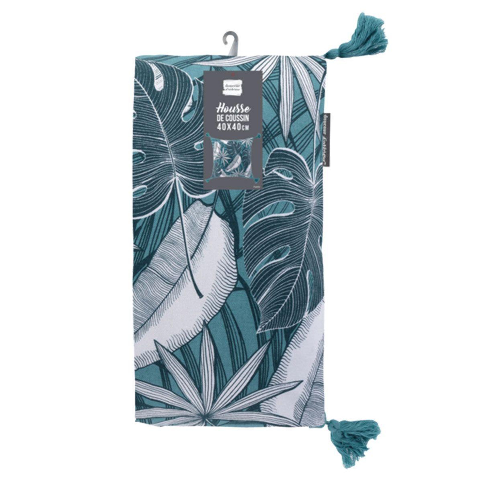 Voir la diapositive 2 : Douceur d'Intérieur Housse de coussin déco  puebla  40x40cm bleu