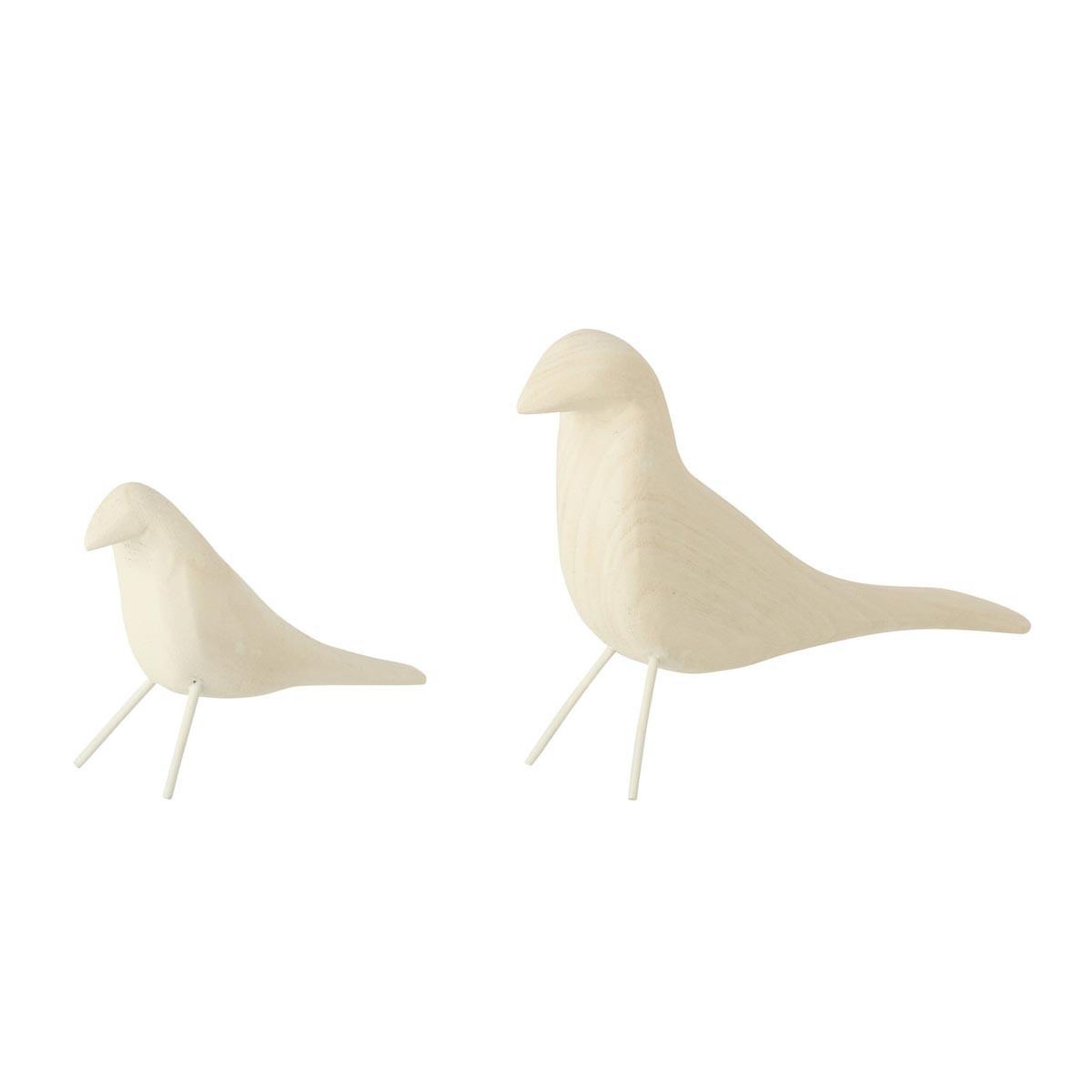 J-LINE Lot de 2 oiseaux déco en bois  dona  34cm blanc