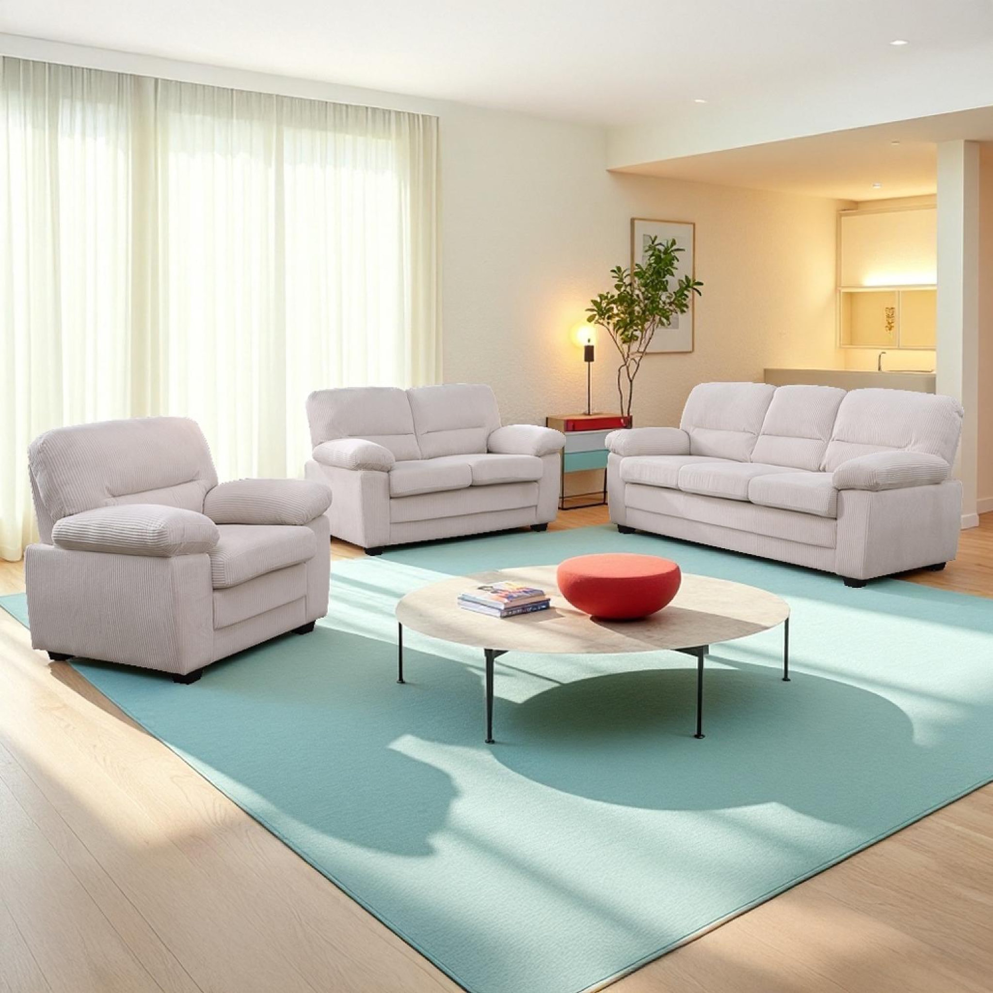 Voir la diapositive 3 : CONCEPT USINE Canapé 3 places + 2 places + fauteuil en velours côtelé beige lincoln