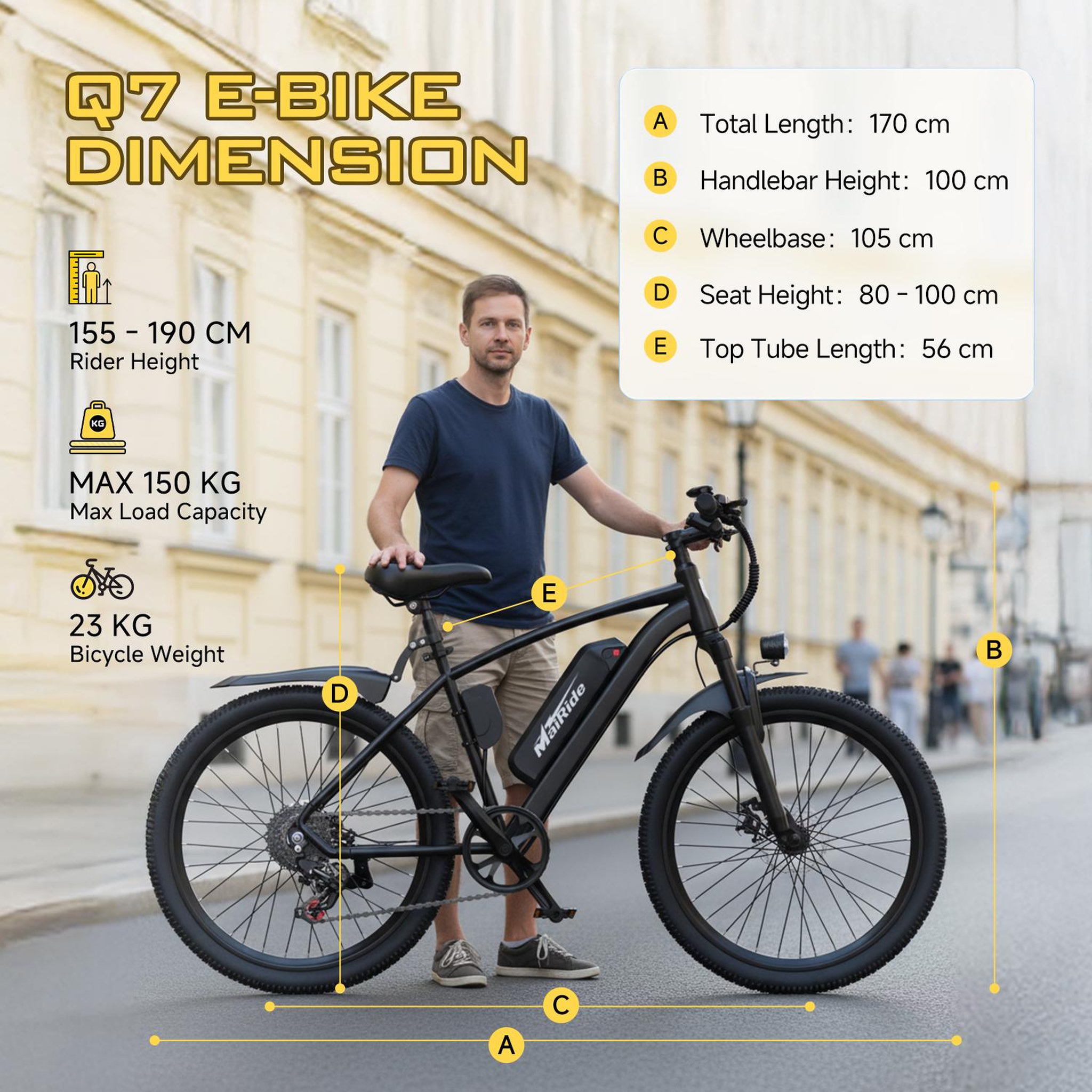 Voir la diapositive 6 : MAIRIDE Vélo Électrique 26" Mairide Q7, 36V 10Ah, 7 Vitesses, noir