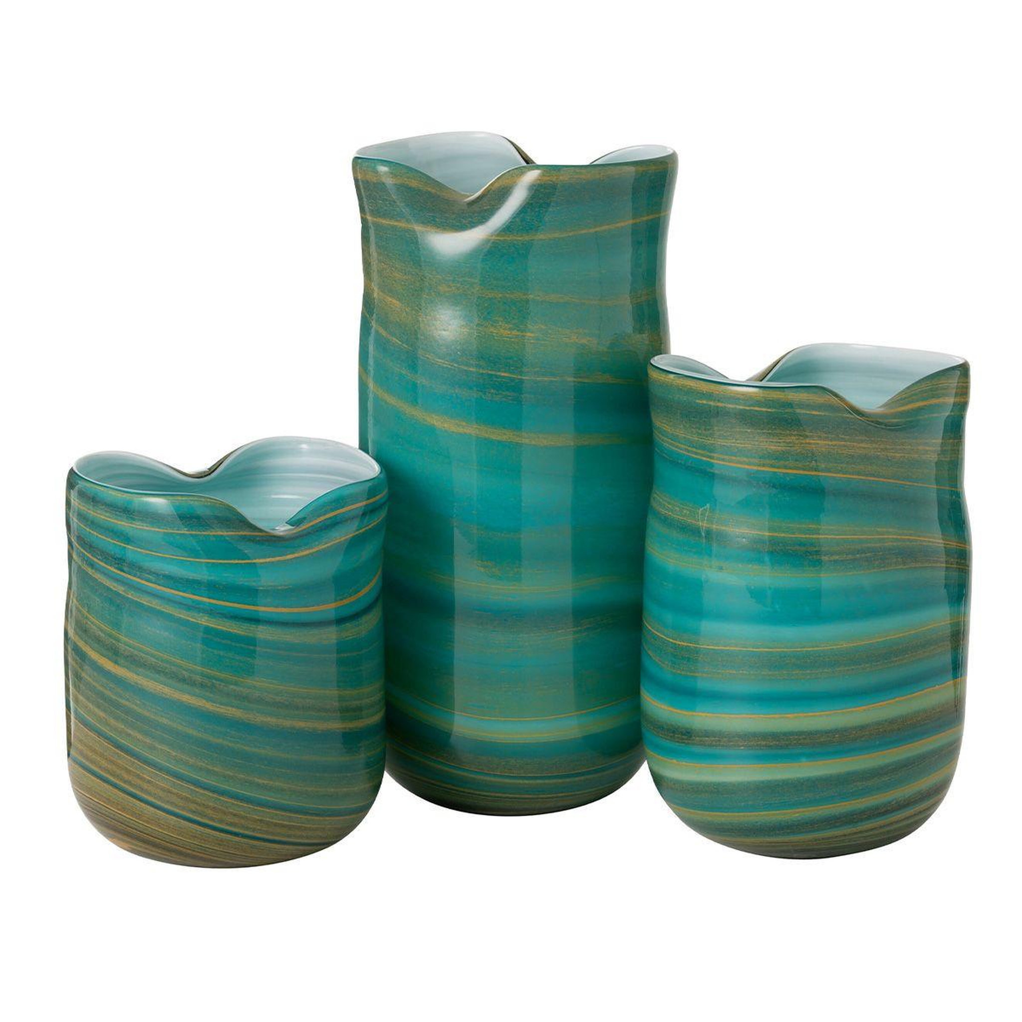 Voir la diapositive 4 : J-LINE Vase design en verre  vague  20cm bleu azur