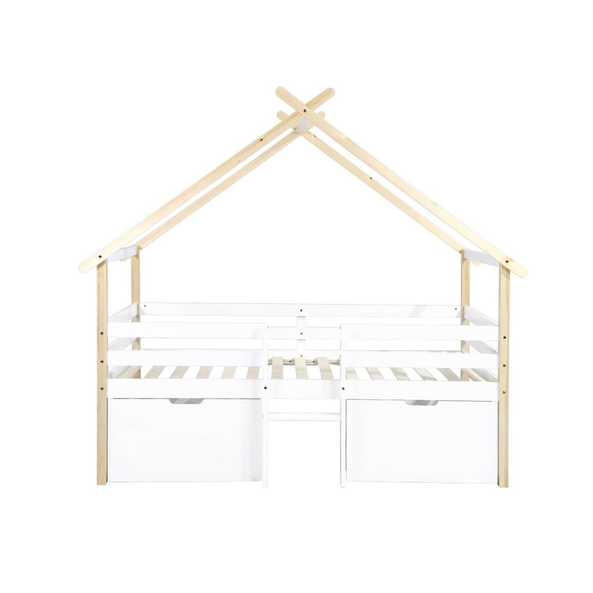 SWEEEK Lit enfant 90 x 190 cm bois de pin blanc sommier à lattes inclus et 2 tiroirs - Sienna