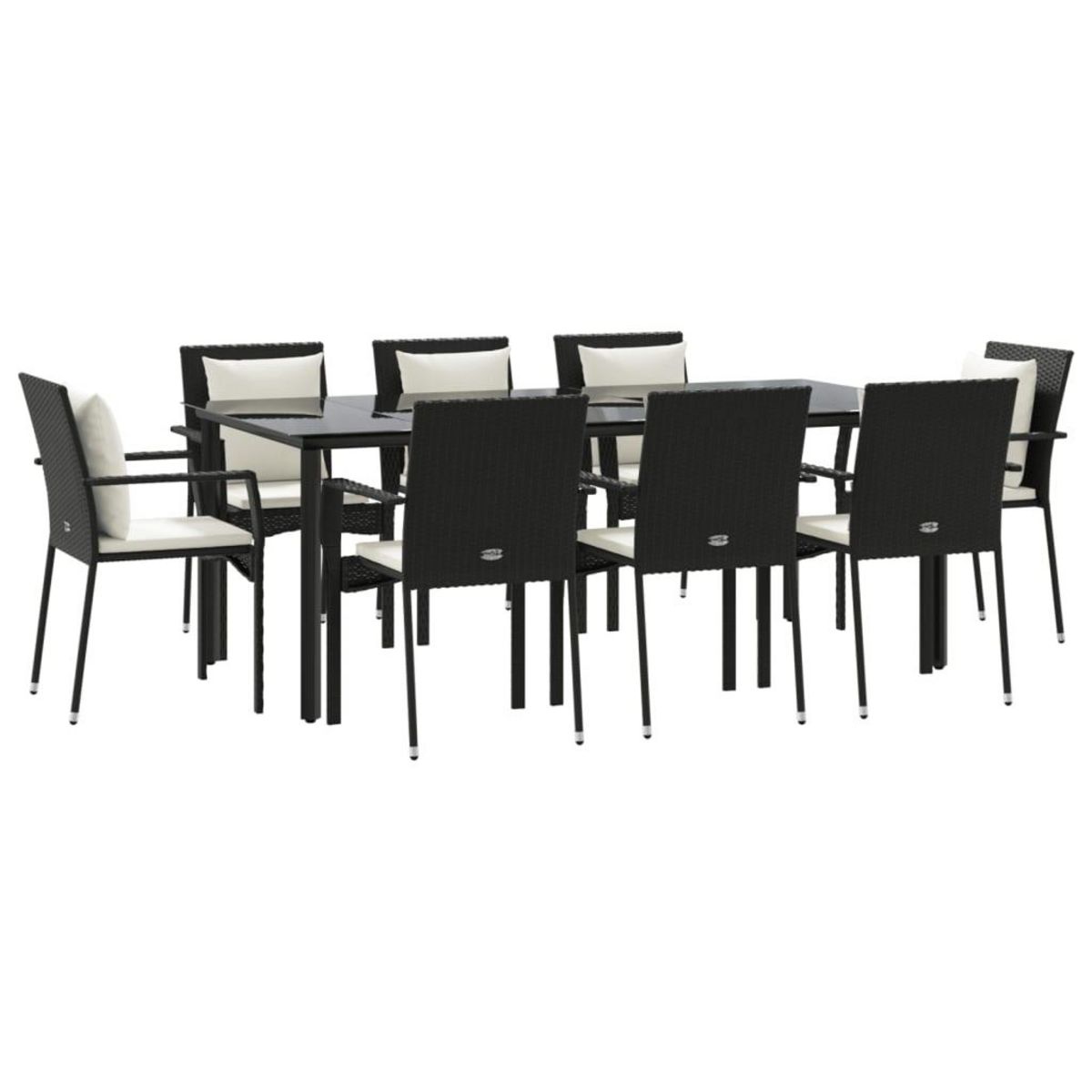 VIDAXL Ensemble a manger jardin 9pcs et coussins noir resine tressee