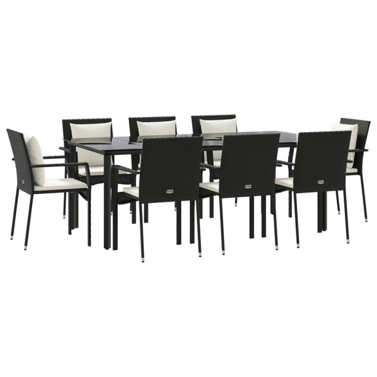 VIDAXL Ensemble a manger jardin 9pcs et coussins noir resine tressee