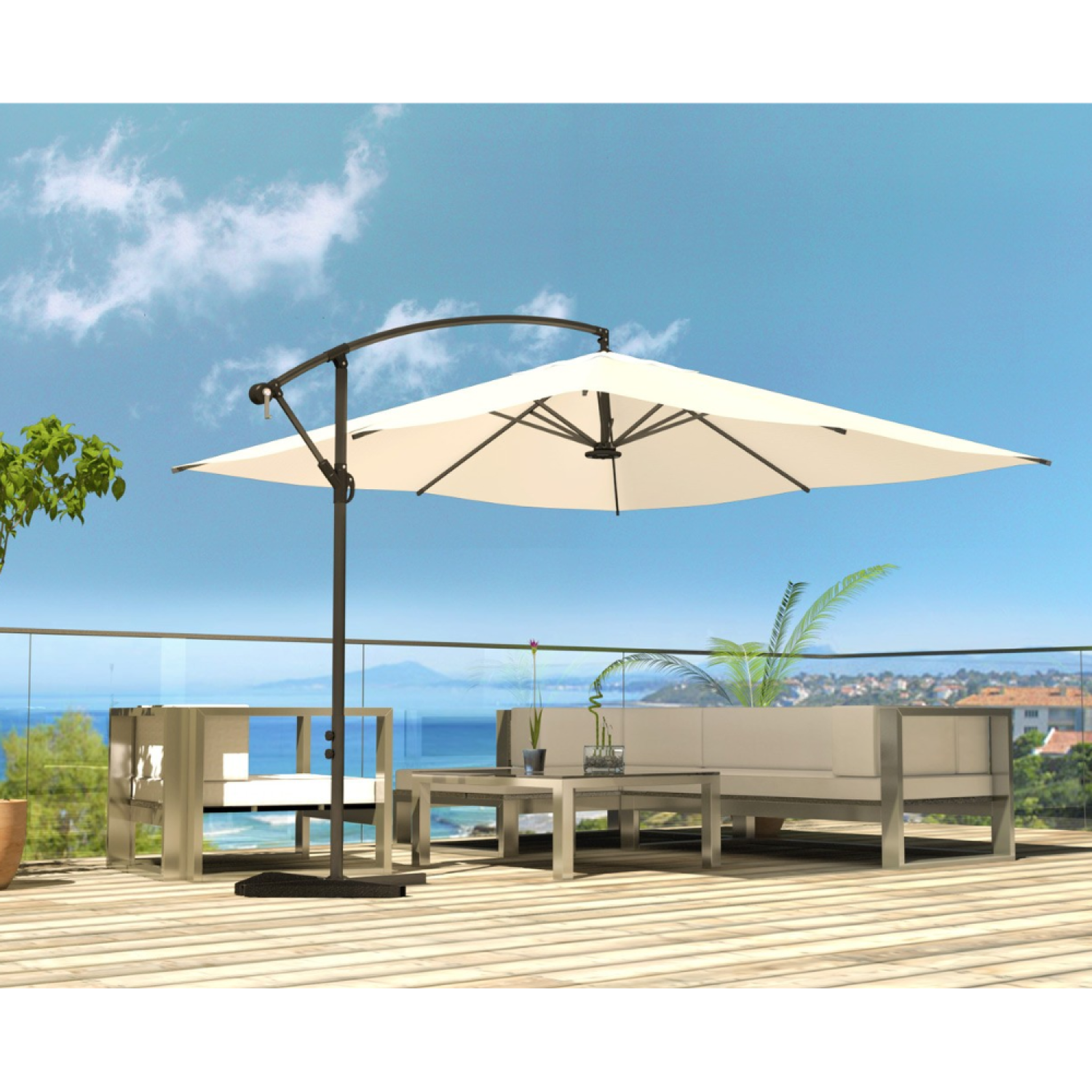 Voir la diapositive 4 : CONCEPT USINE Parasol ecru déporté carré 3 x 3 m led solenzara
