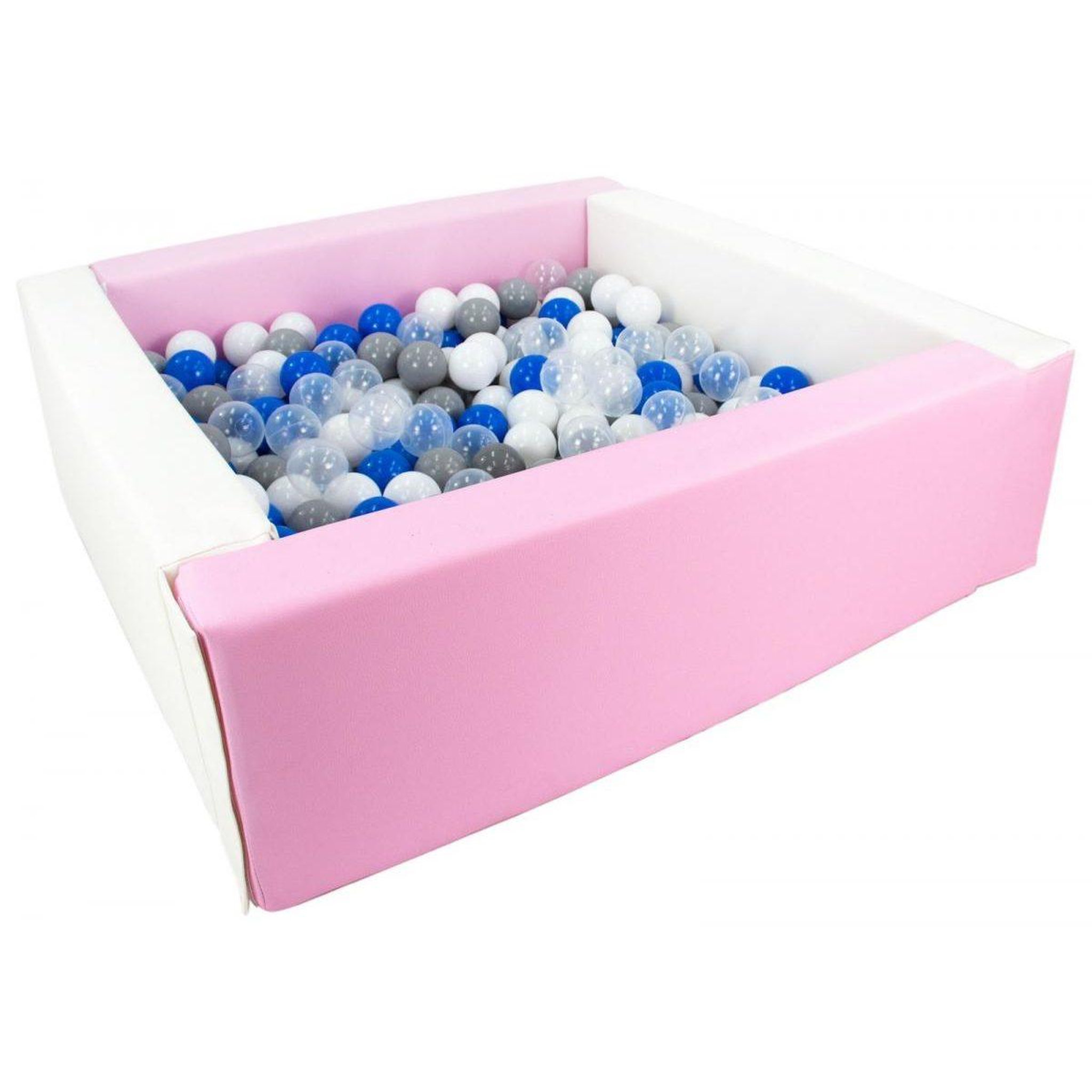 VELINDA Piscine à balles carrée avec 300 balles - blanc, rose (pastel)/blanc, transparent, bleu, gris