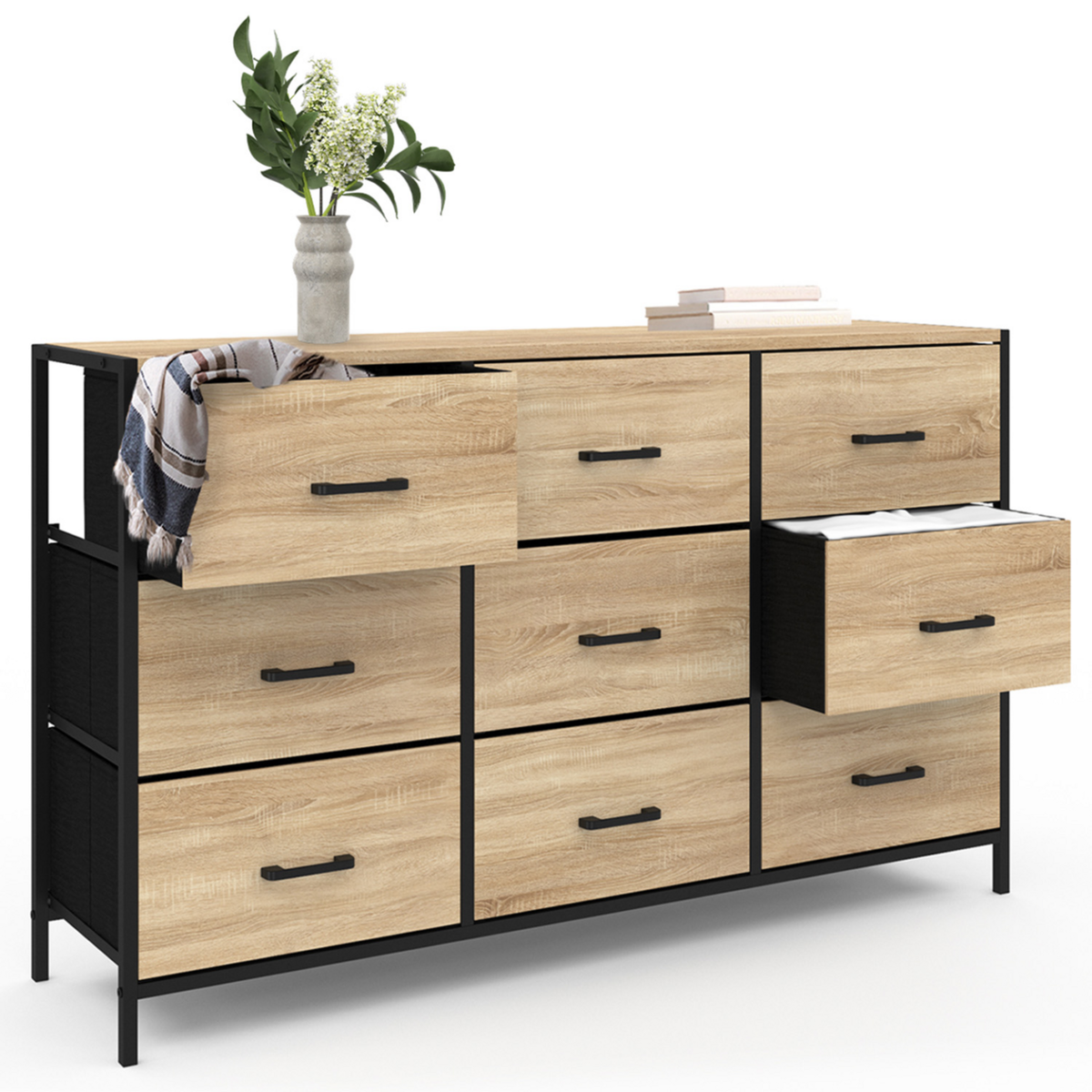 ID MARKET Commode 9 tiroirs en tissu UTAH 115 cm meuble de rangement design industriel