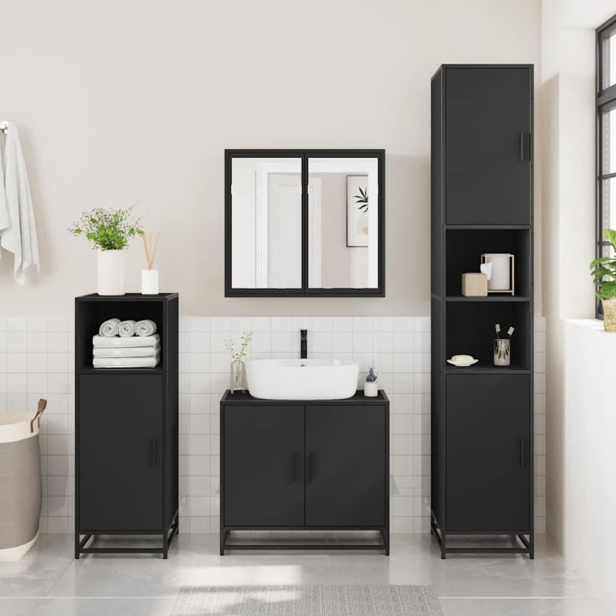 VIDAXL Armoire a miroir de salle de bain noir bois d'ingenierie