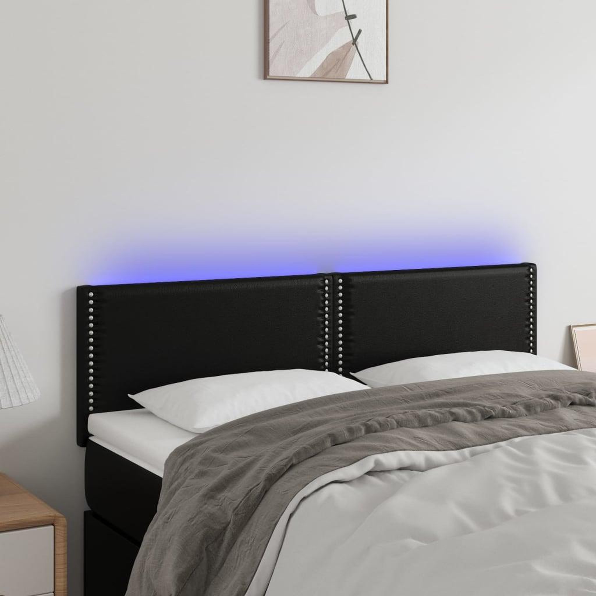 Voir la diapositive 1 : VIDAXL Tete de lit a LED Noir 144x5x78/88 cm Similicuir