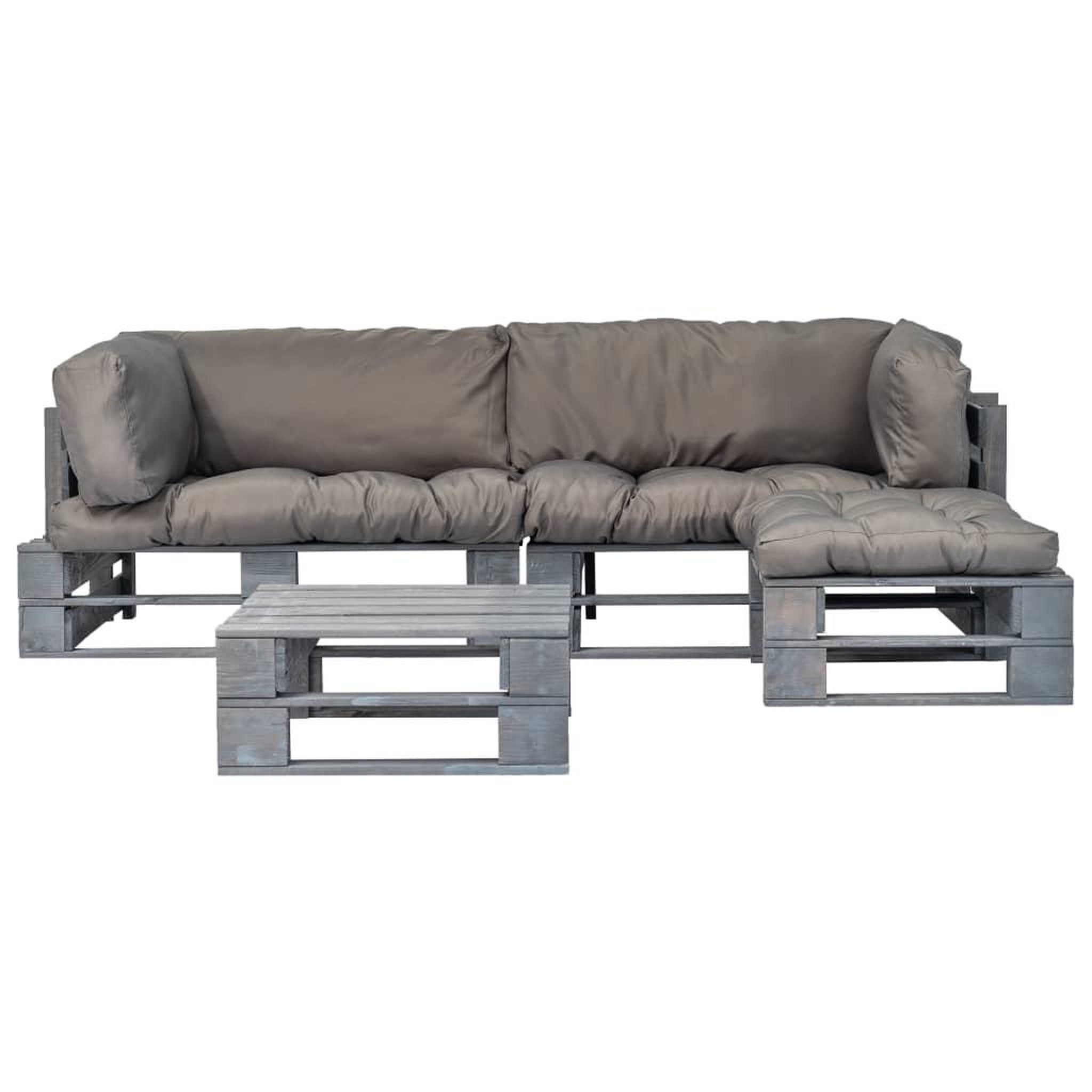 Voir la diapositive 2 : VIDAXL Salon palette de jardin 4 pcs avec coussins gris bois