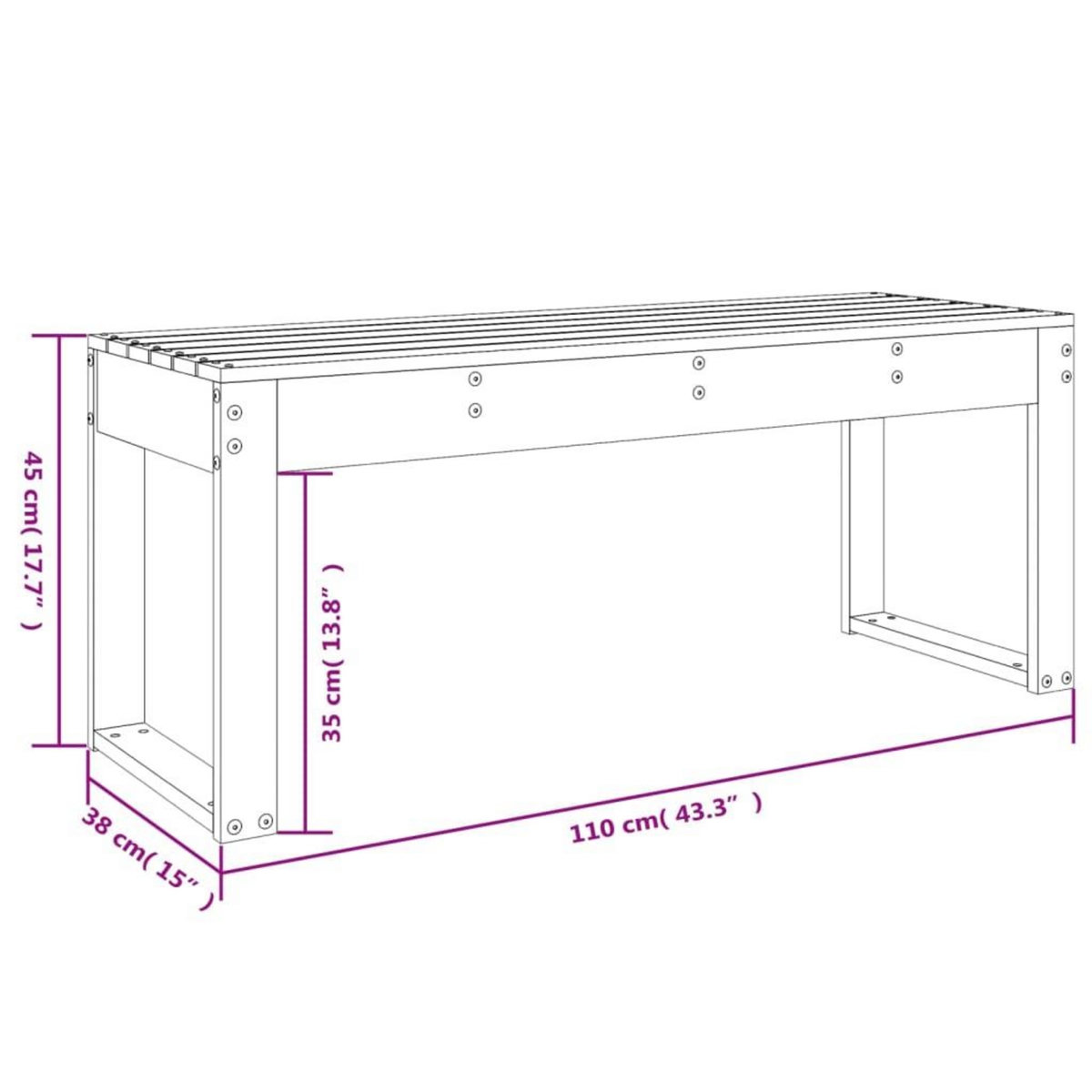 VIDAXL Banc de jardin gris 110x38x45 cm bois massif de pin