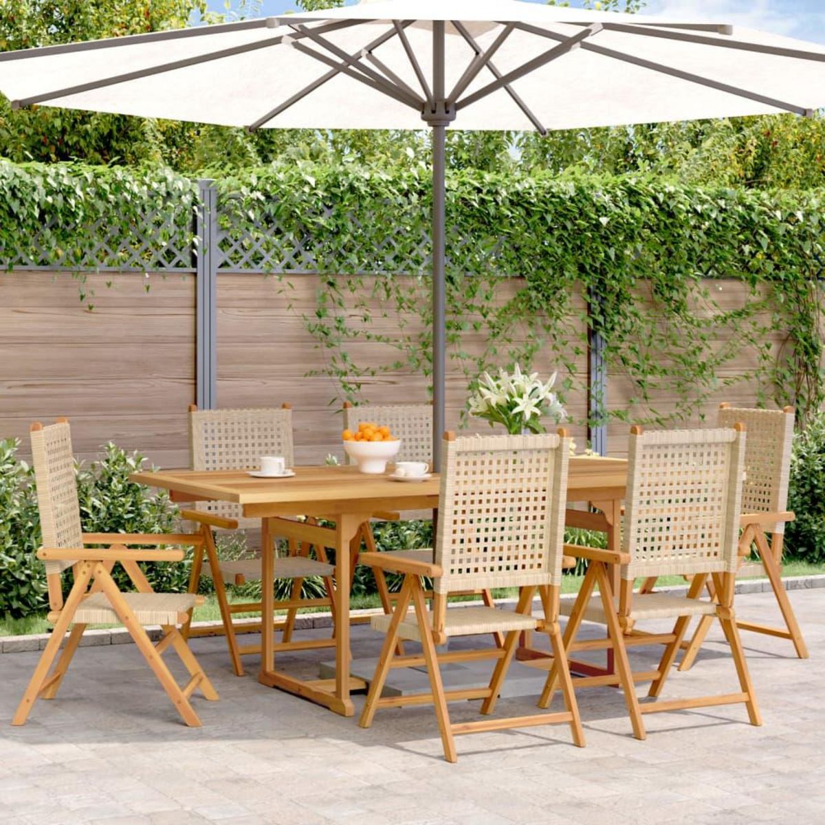 VIDAXL Ensemble a manger de jardin 7 pcs beige rotin et bois massif