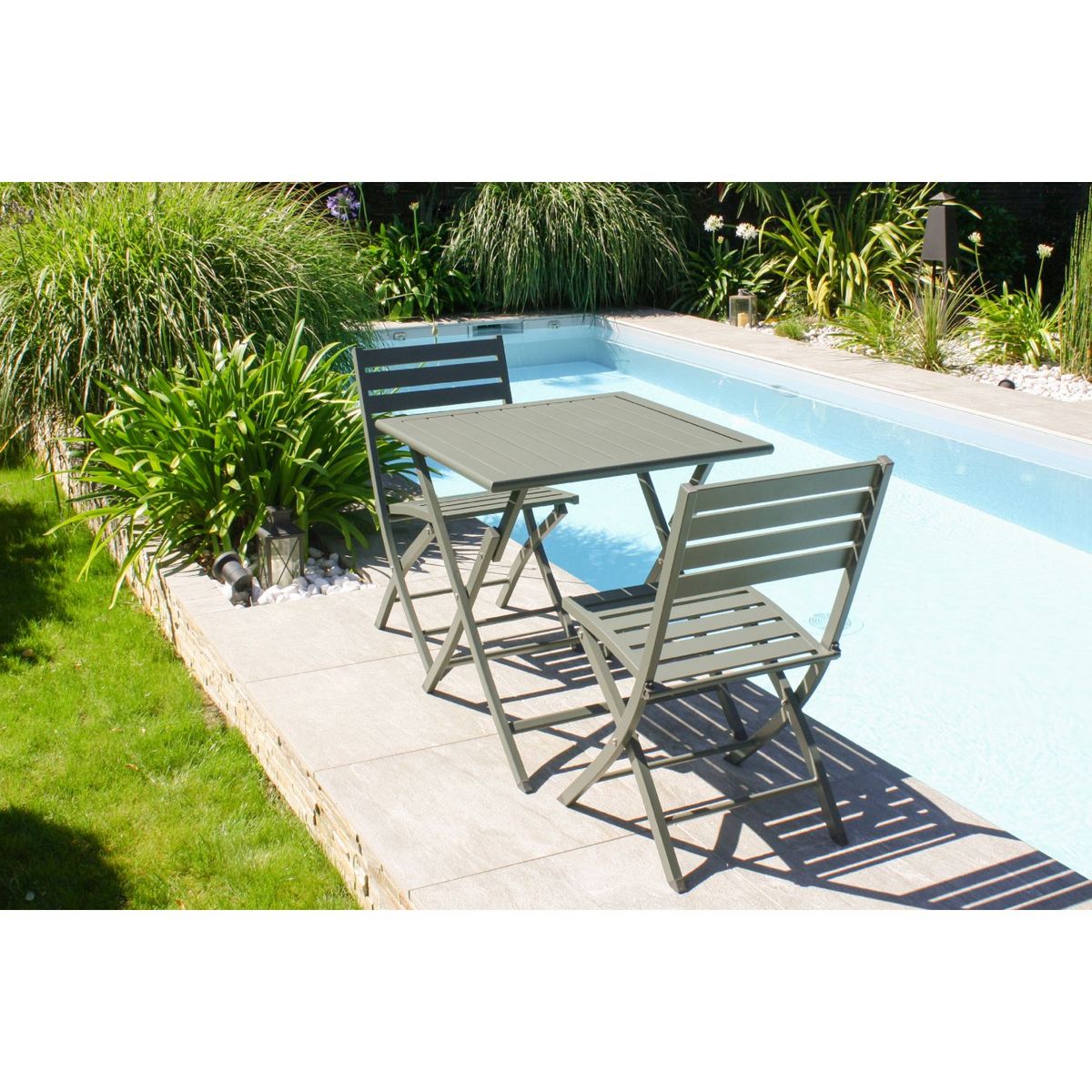 DCB GARDEN Chaise de jardin pliante - Aluminium - Vert kaki - MARIUS