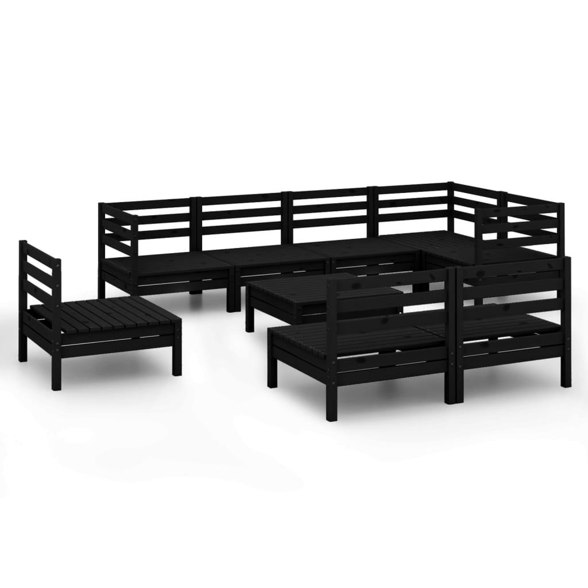 Voir la diapositive 2 : VIDAXL Salon de jardin 9 pcs Bois de pin massif Noir