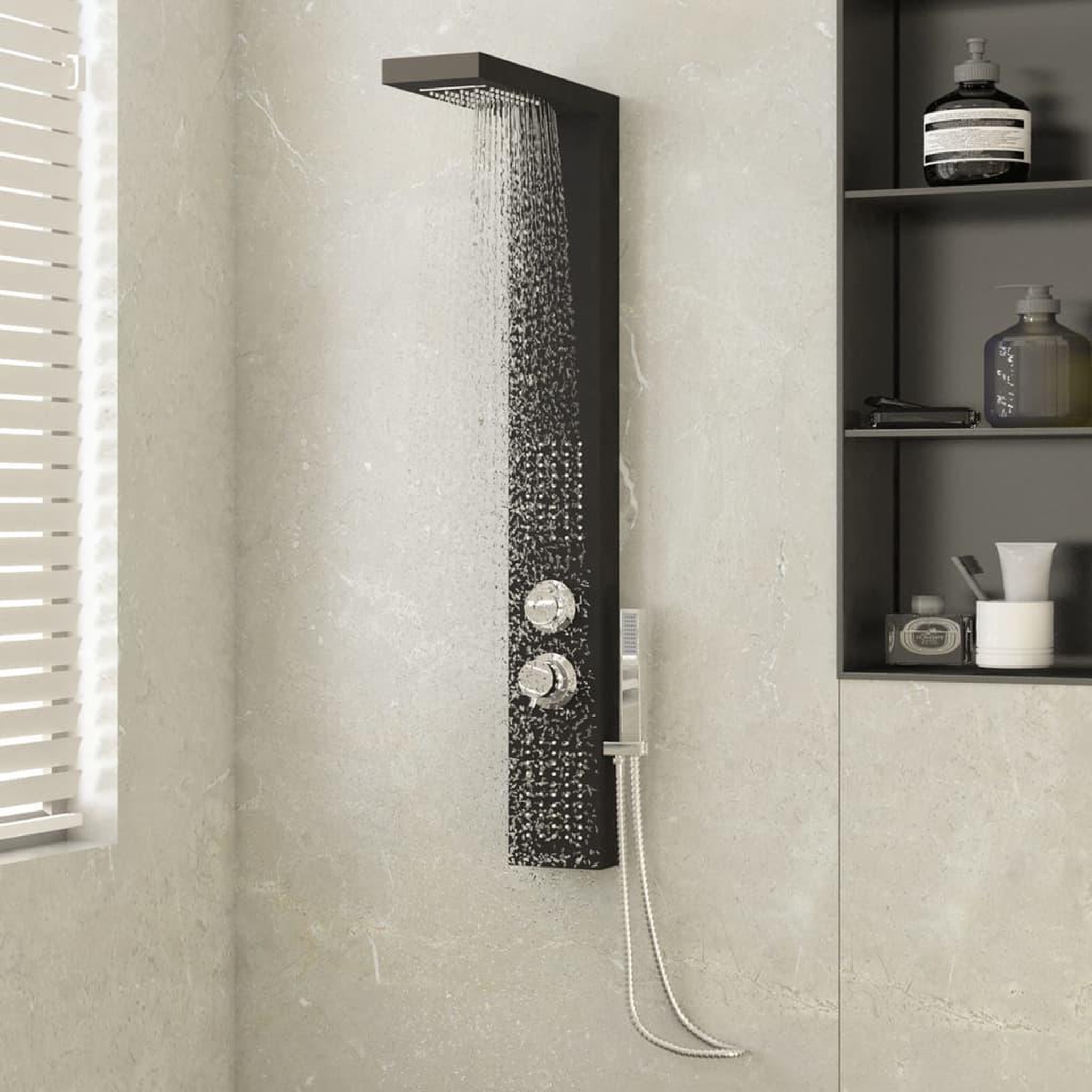 Voir la diapositive 1 : VIDAXL Systeme de panneau de douche Aluminium Noir