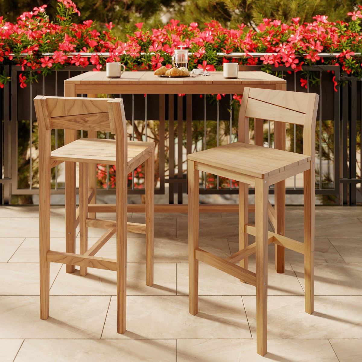 Rendez vous déco Lot de 2 chaises de bar extérieur 74 cm en bois de teck massif-Tunga