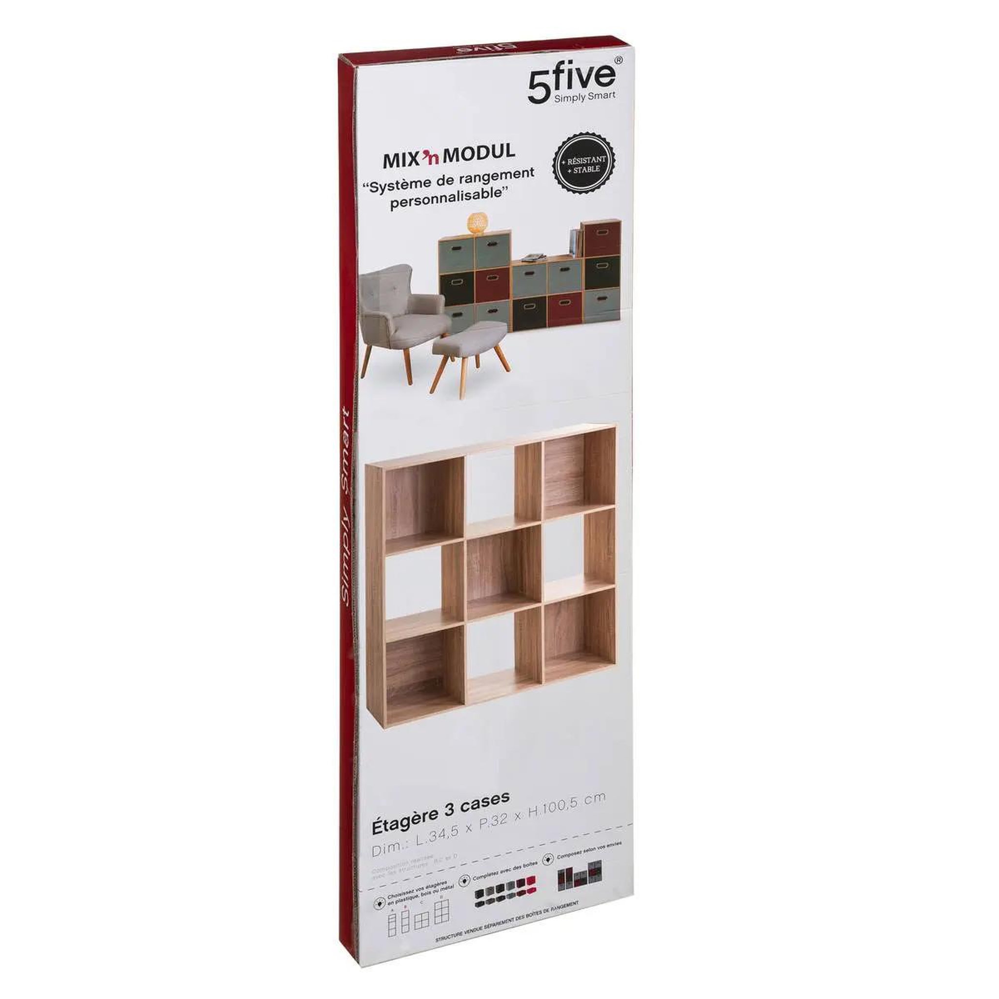 Voir la diapositive 3 : Paris Prix Étagère 9 Cases  Mix n'Modul  100cm Naturel