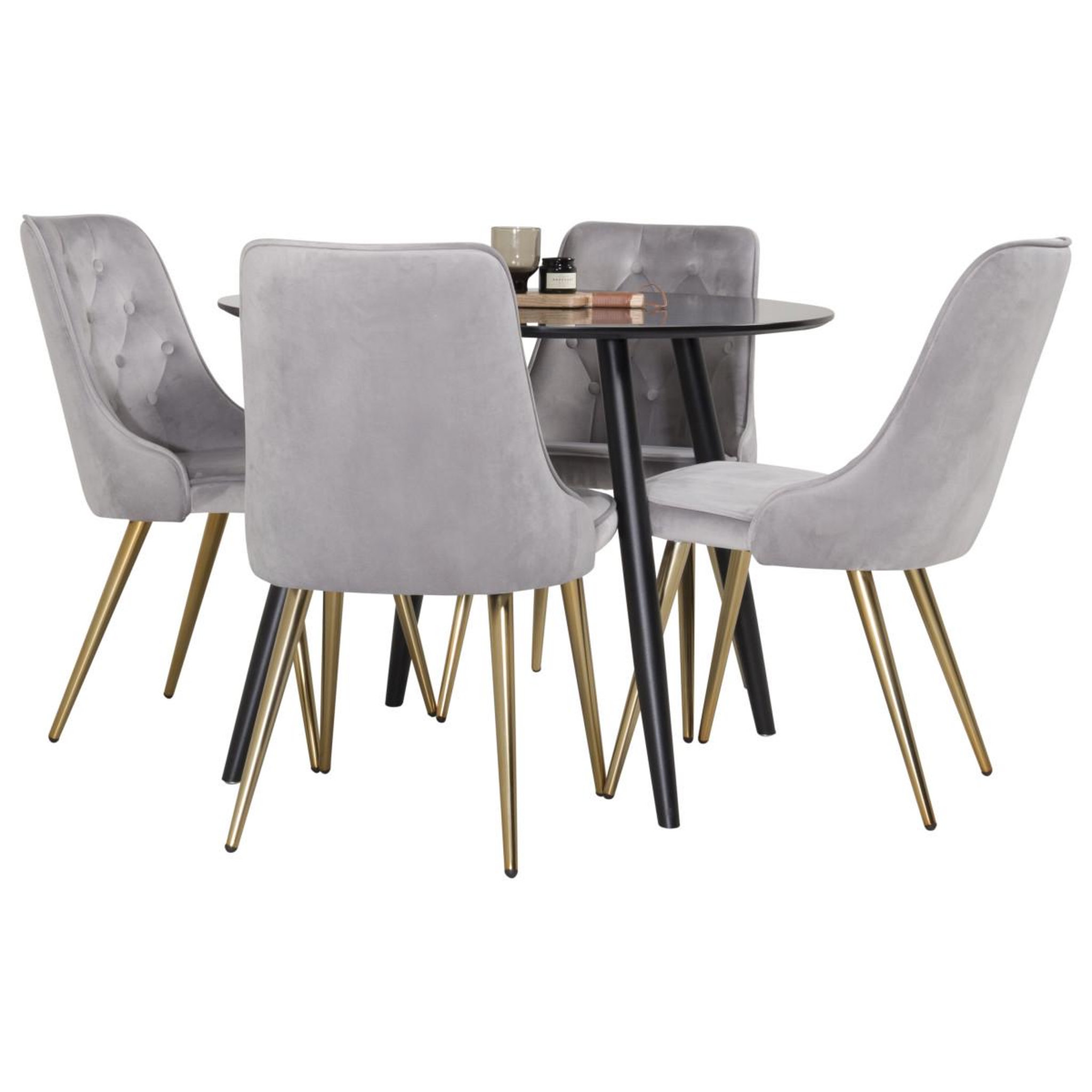 Voir la diapositive 2 : Paris Prix Ensemble table à manger & 4 chaises  plaza & deluxe  100cm noir & gris
